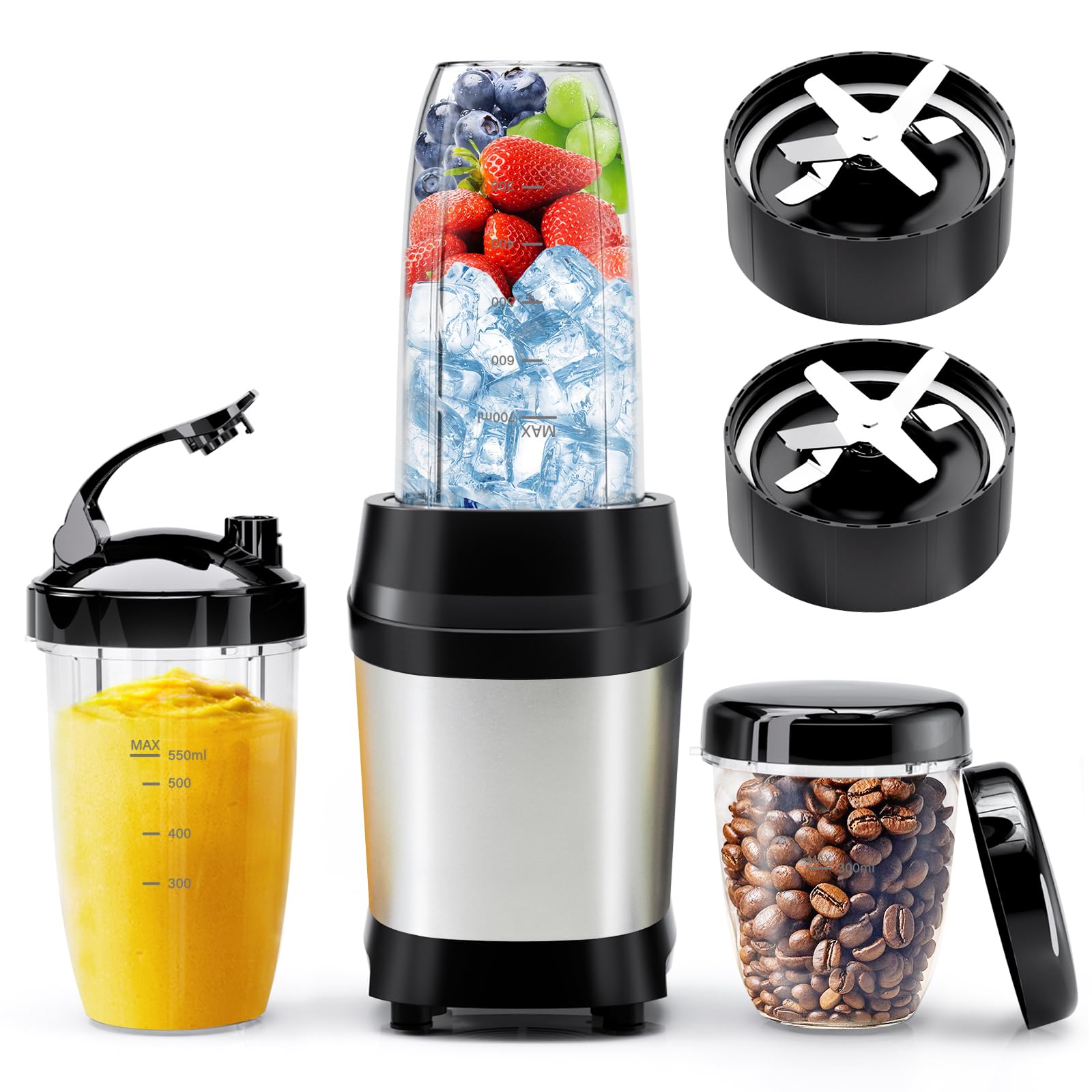 Nahida 1200W High-Speed Blender for Smoothies & Ice Crushing - 6-Fin Blade Professional Blender with 23oz/32oz/37oz Portable Cups - Perfect for Kitchen, Juicing, Protein Shakes & Healthy Drinks