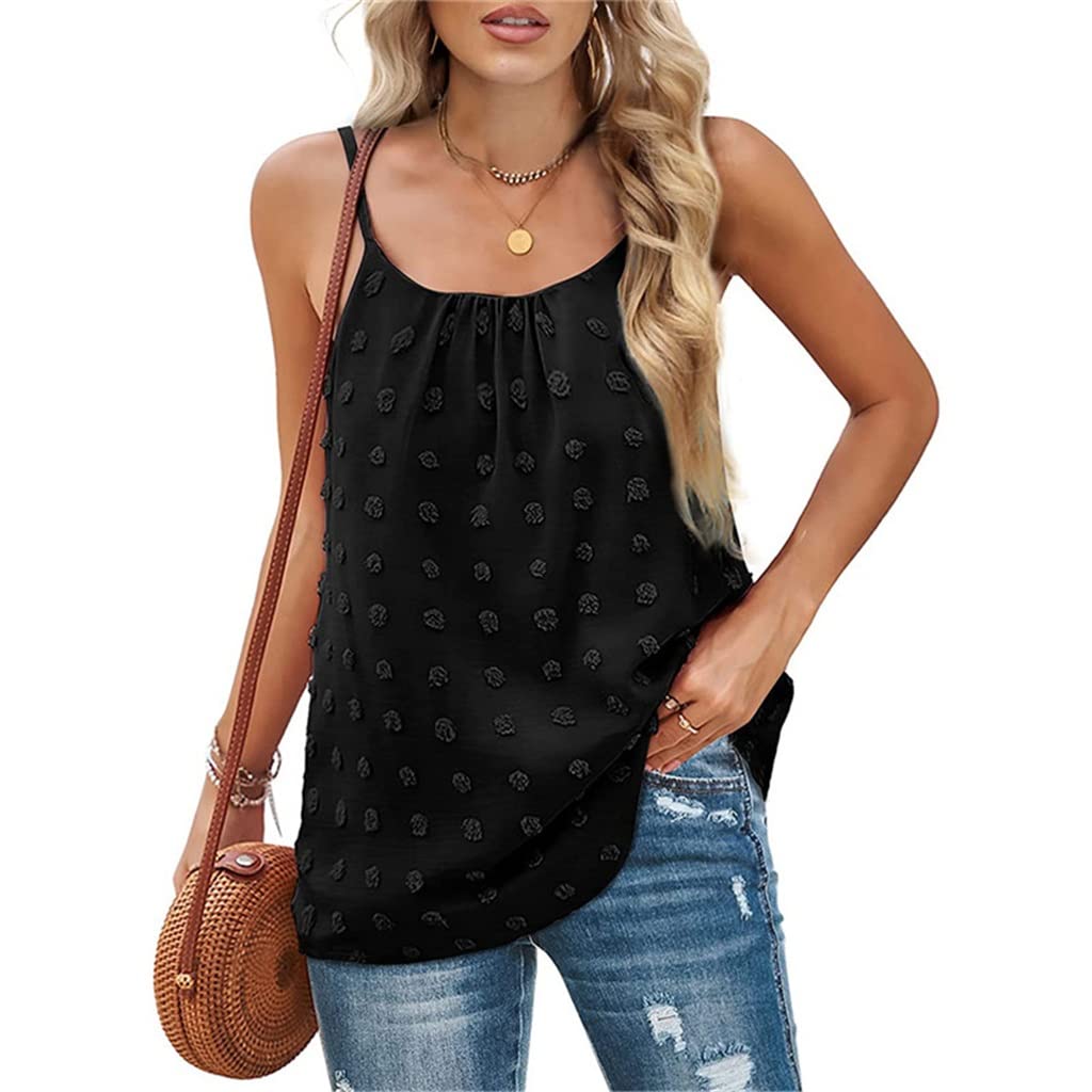 Women's Summer Black Tank Tops - Adjustable Spaghetti Strap Sleeveless Blouse, Loose Fit Casual Shirt (2XL, Black) | Perfect for Beach, Vacation & Everyday Wear