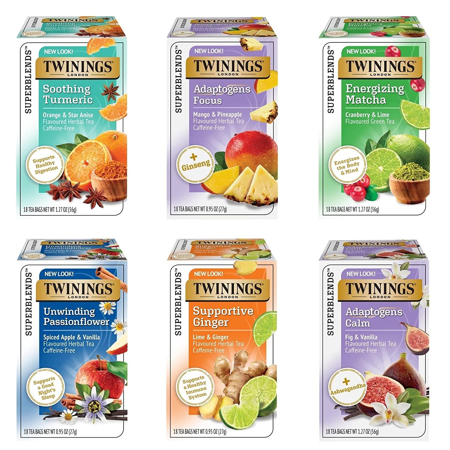 Twinings Daily Wellness Tea Variety Pack - Herbal & Green Tea Sampler (18 Tea Bags, Pack of 6) | Hot or Iced | Immune Support & Relaxation | Perfect for Morning Boost, Afternoon Pick-Me-Up & Evening Wind Down