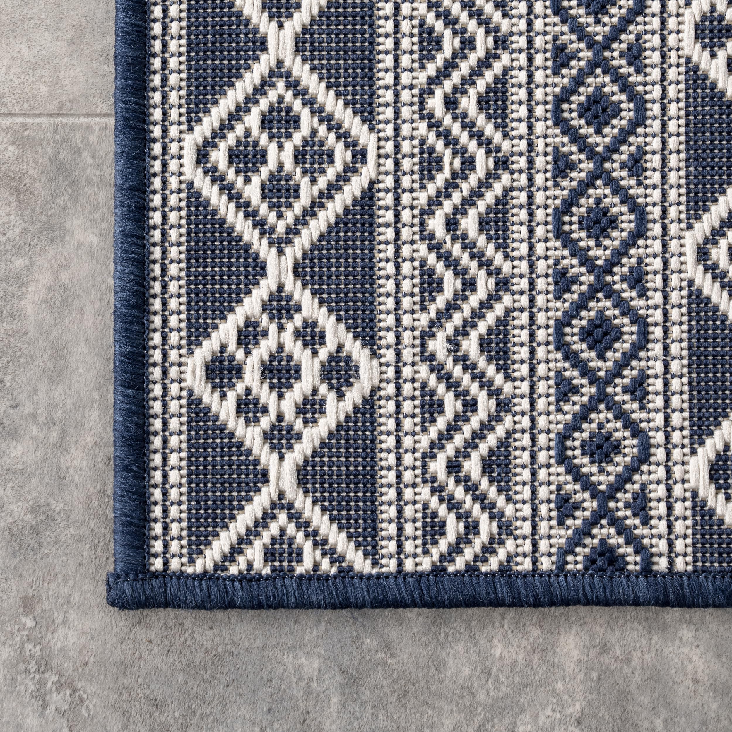 nuLOOM 7' x 9' Outdoor Performance Area Rug - Stain & Weather Resistant, High Traffic Patio & Balcony Rug - Perfect for Devon Navy Outdoor Spaces, Backyard Decor & Poolside Lounging