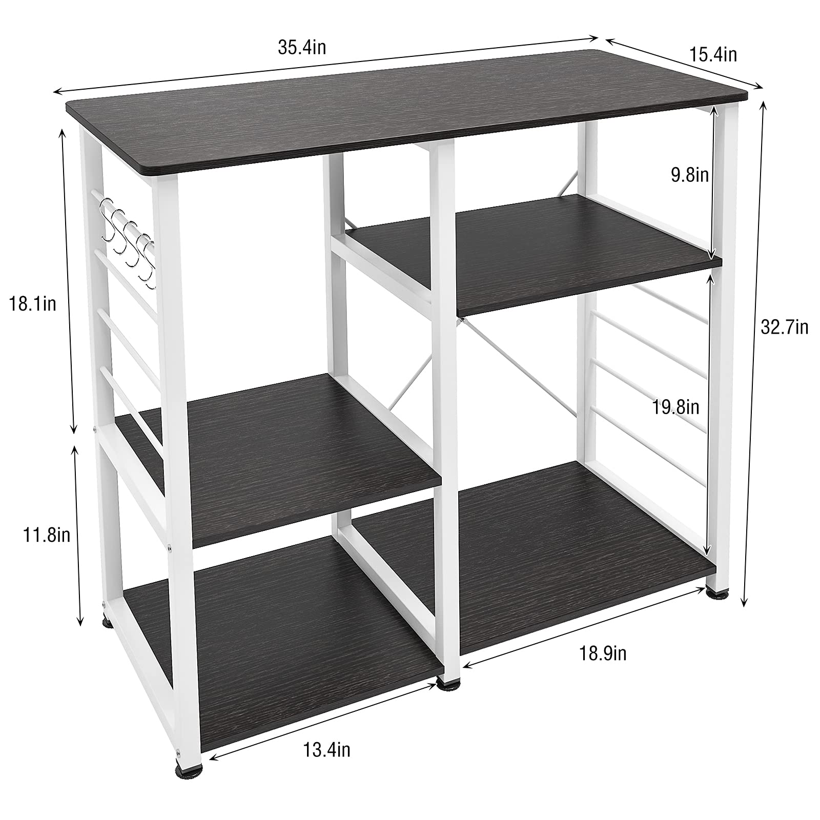 DlandHome 35.4 Inch Microwave Cart Stand - 3-Tier Kitchen Baker's Rack with Spice Rack Organizer, Utility Storage Shelf for Small Appliances - Black (171-B, 1 Pack) - Perfect for Kitchen Organization & Workspace Storage