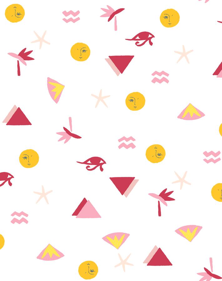 Egyptian Icons Wallpaper by Tea Collection - Berry Color Vintage Egyptian Pattern Wallpaper for Living Room, Bedroom & Nursery Decor