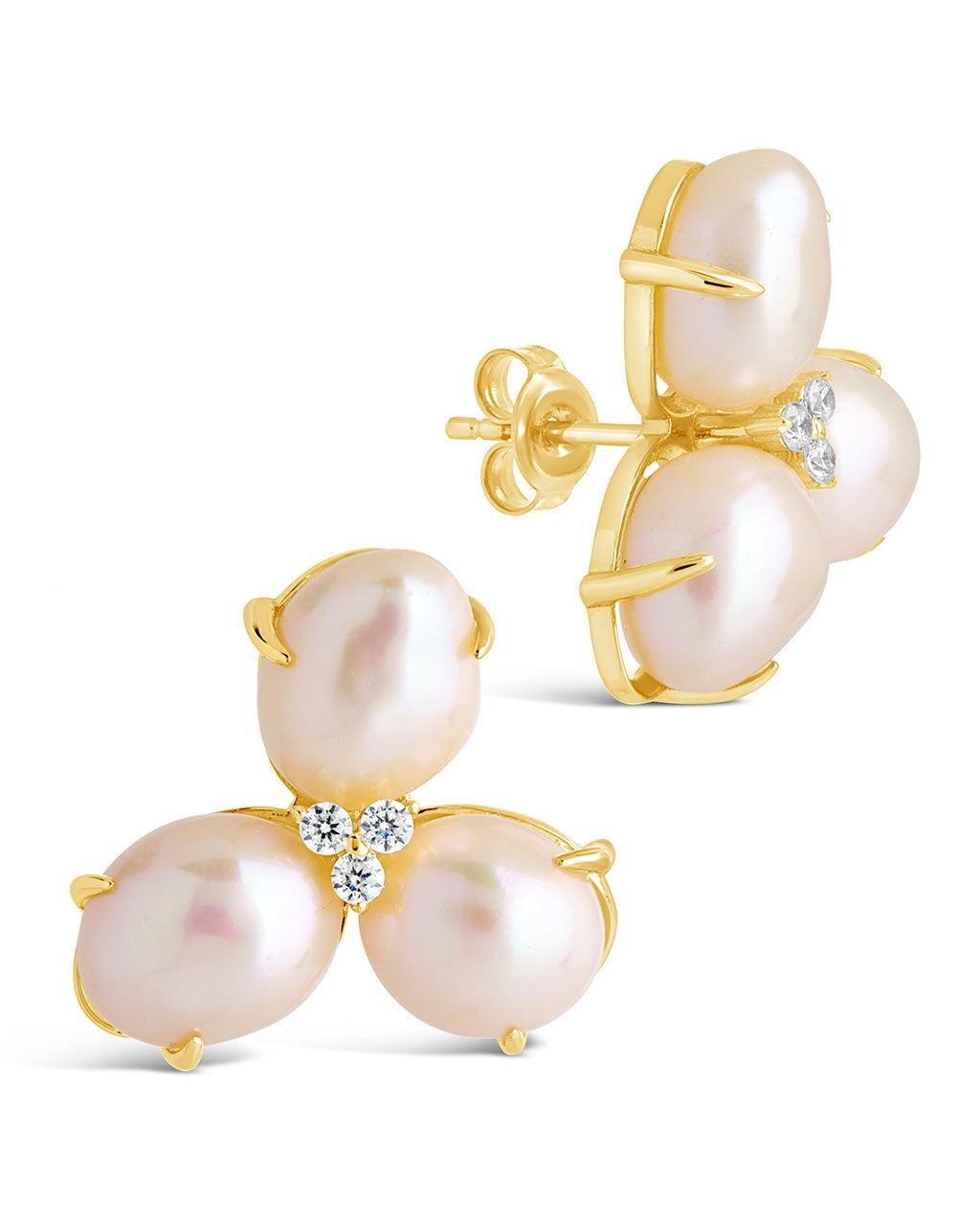 Olive CZ Triple Pearl Stud Earrings - Elegant Cubic Zirconia & Pearl Jewelry for Women | Perfect for Weddings, Parties & Everyday Wear