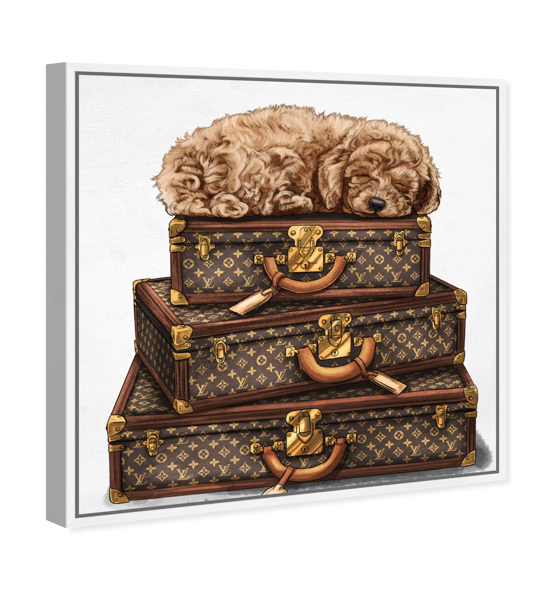 Oliver Gal Artist Co. 'Sleeping Poodle' Framed Wall Art - 12x12 Inch Brown & White Canvas Print for Home Decor, Bedroom, Living Room & Office | Fashion & Glam Travel-Themed Artwork
