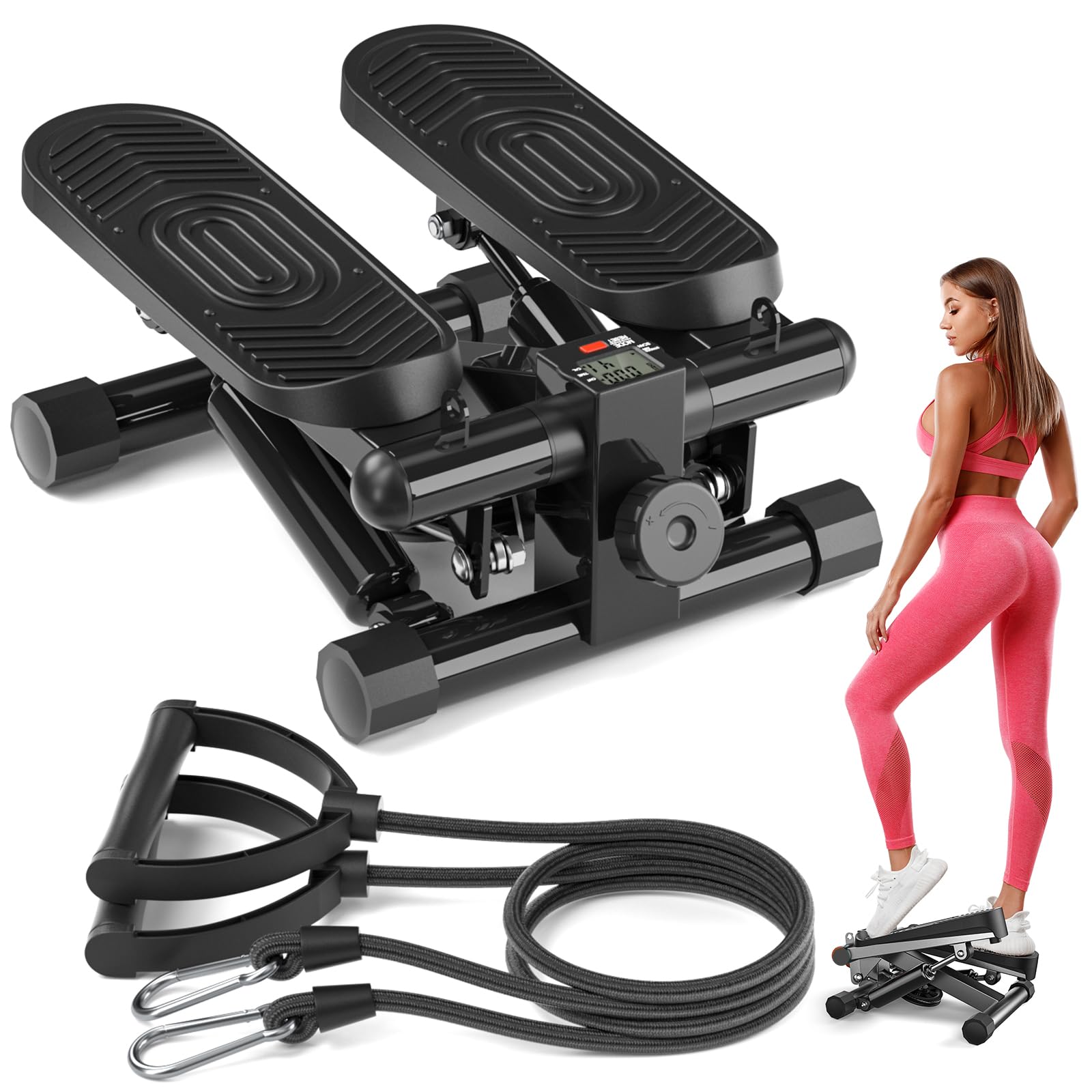 2024 Upgraded Mini Stepper with Resistance Bands - Super Quiet Home Fitness Equipment for Cardio Workout, 350LBS Weight Capacity | Perfect for Home Gym, Office Exercise & Low-Impact Training