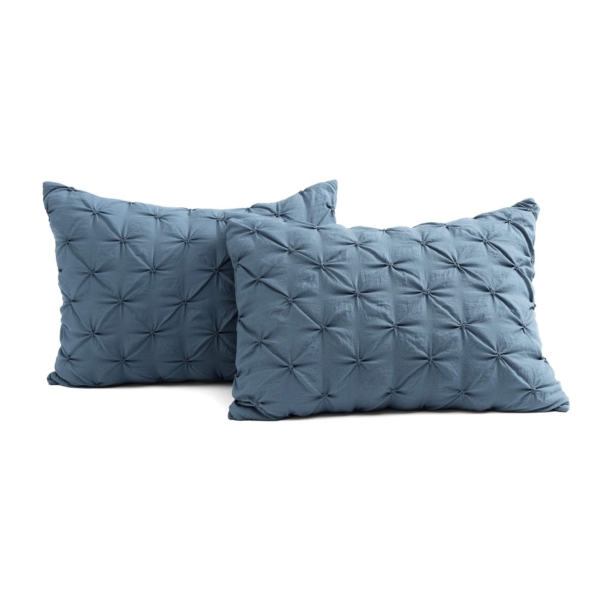 Luxury 5-Piece Ravello Pintuck Comforter Set - Stormy Blue Textured Bedding for Full/Queen Beds - Traditional Glam & Farmhouse Style - Perfect for Master Bedroom, Guest Room, and Airbnb Decor