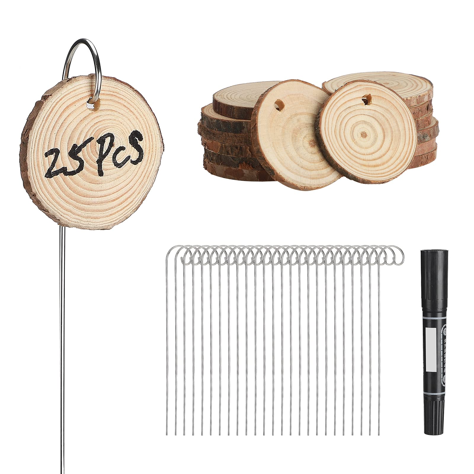 LFDecor 25-Pack Wooden Plant Labels with Metal Stakes & Marker Pen - Garden Markers for Herbs, Flowers, Vegetables - Perfect for Seedlings, Potted Plants & Outdoor Gardening