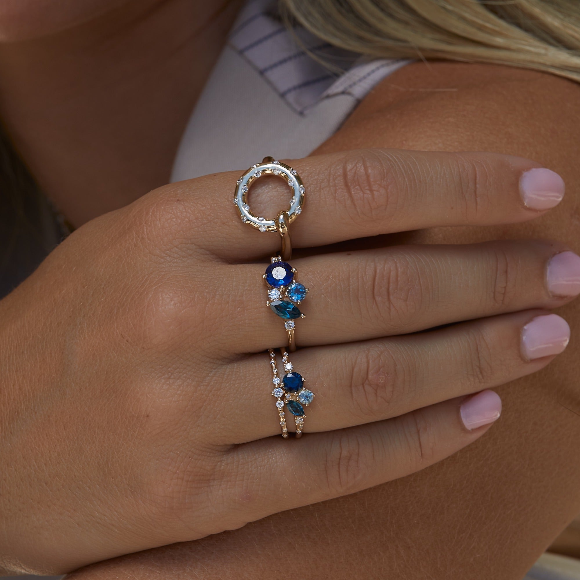 Stunning Large Ocean Starry Cluster Ring for Women - Elegant Blue Gemstone Statement Jewelry for Parties, Weddings & Special Occasions