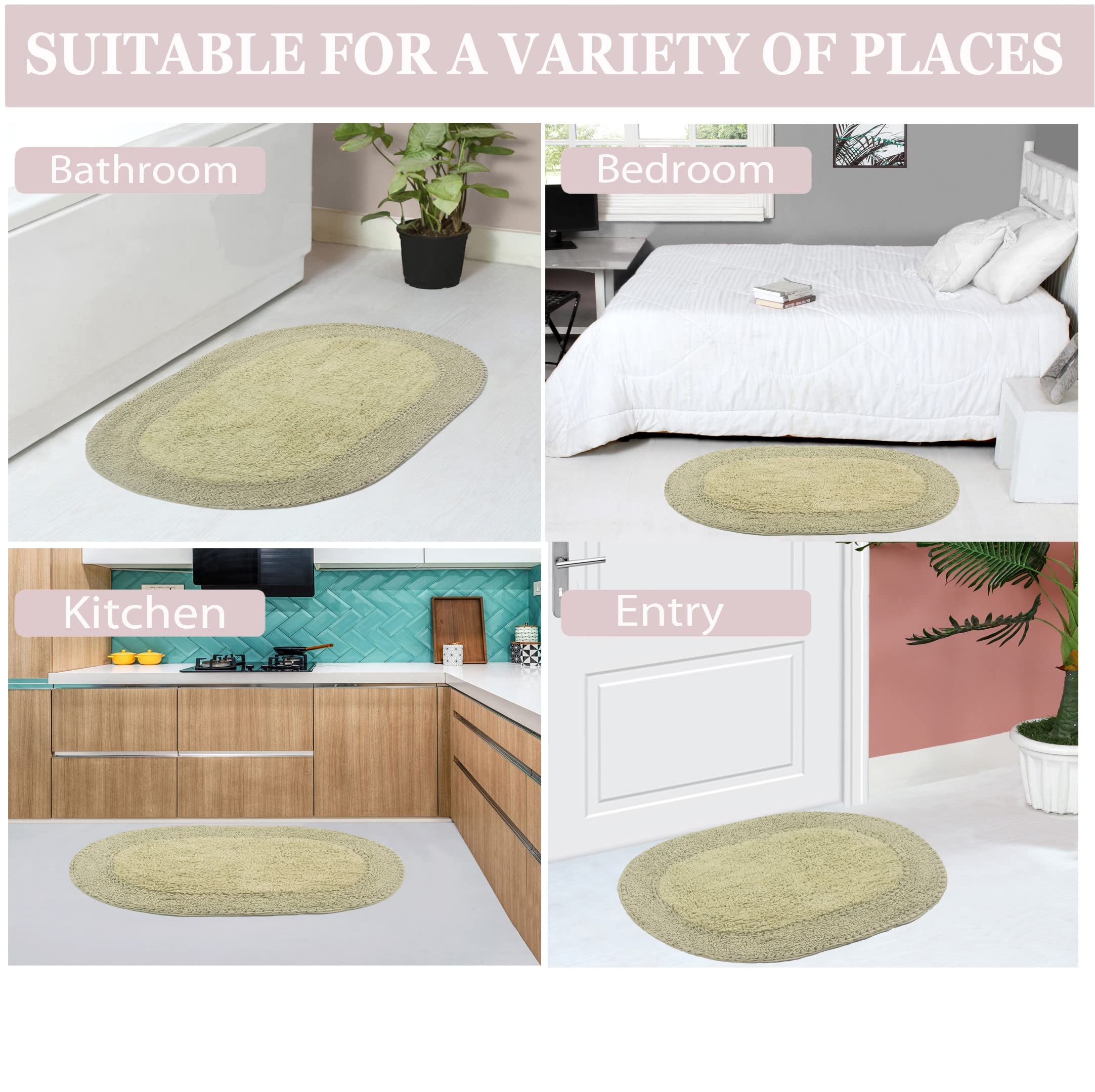 Premium 100% Cotton Double Ruffle Bathroom Rug Set - Ultra Soft & Absorbent Non-Slip Bath Mat, Washable Kitchen Floor Mat (17