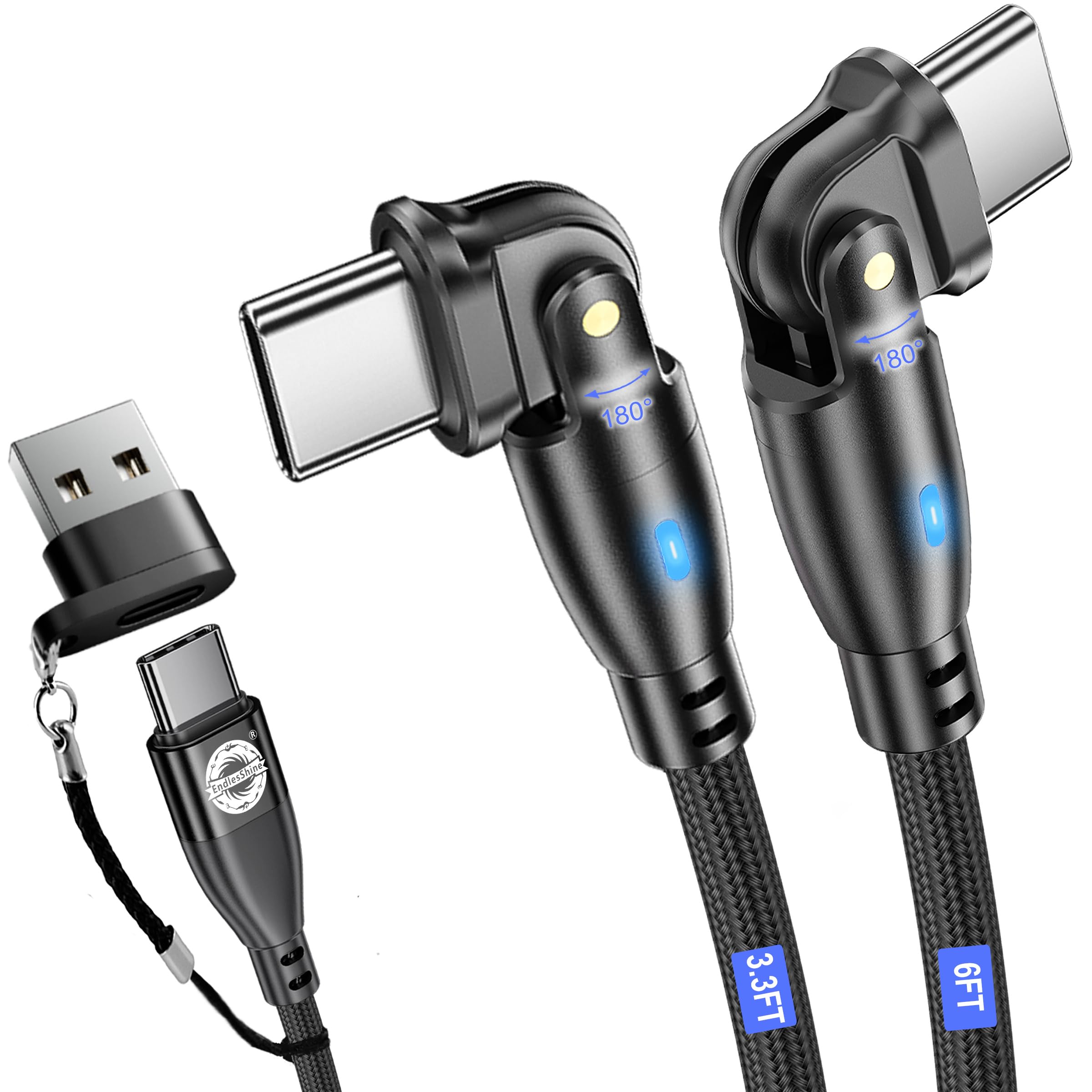 100W USB C Fast Charging Cable - 5A Type C to USB C/USB A PD4.0 QC5.0 Charger Cord - Compatible with MacBook Pro, Samsung Galaxy, Android Phones (3.3FT + 6FT, Black) - Perfect for Home, Office & Travel Charging