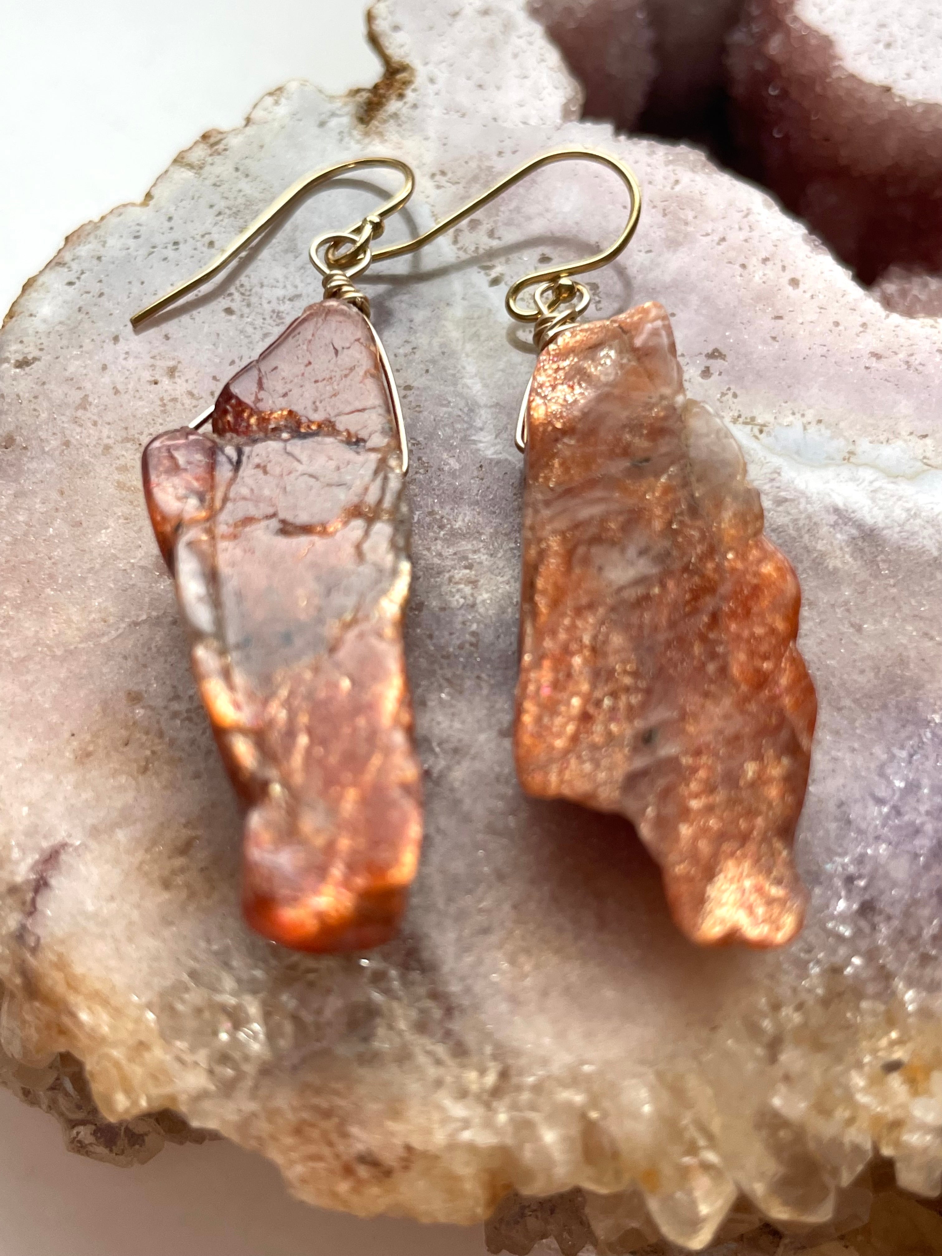 Orange Sunstone Gold Filled Statement Crystal Gemstone Earrings for Women | Elegant Dangle Drop Earrings for Party, Wedding & Special Occasions
