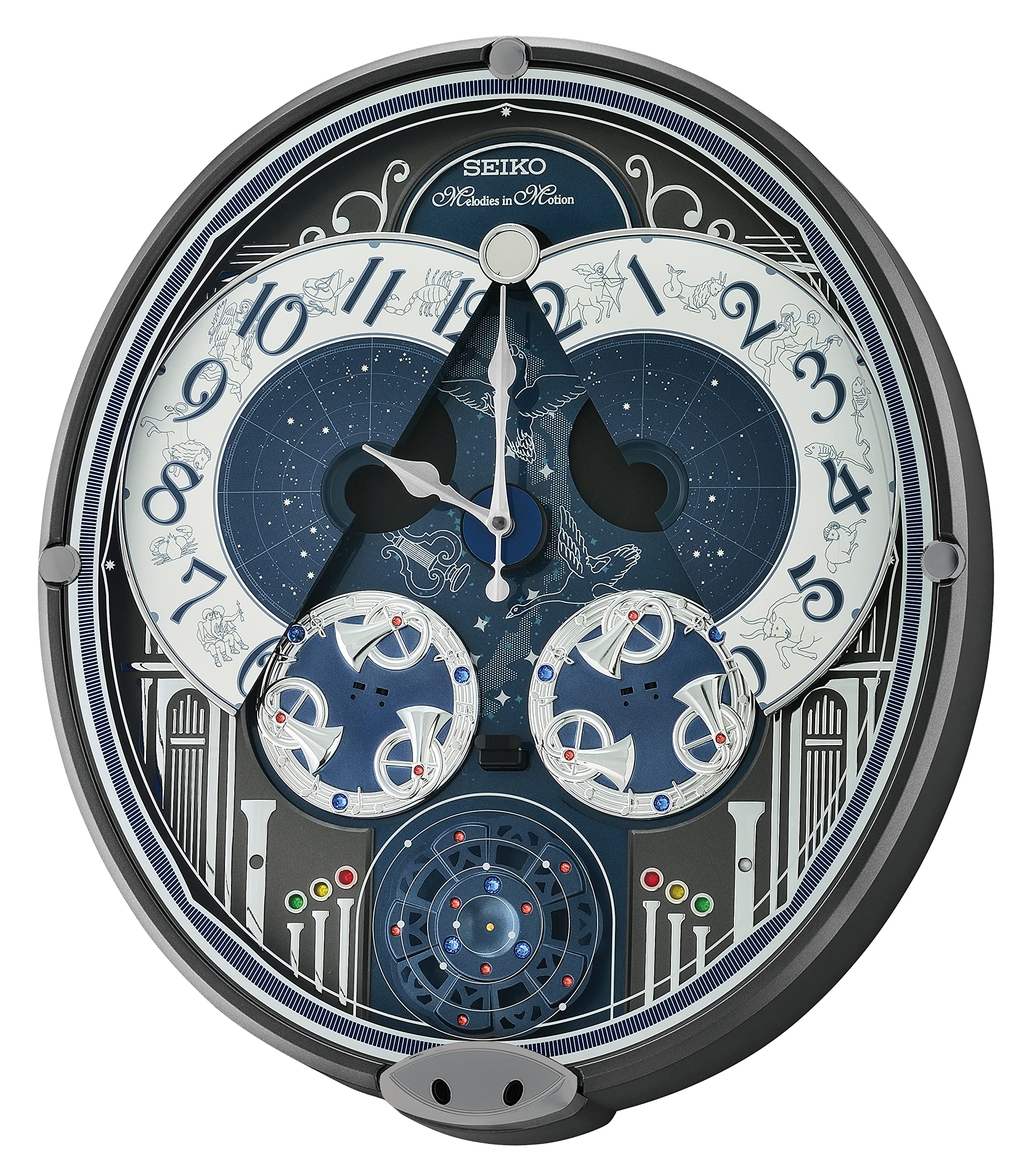 Seiko Melodies in Motion Wall Clock with Galaxy Design - Battery Operated Musical Quartz Clock for Living Room, Bedroom & Office Decor