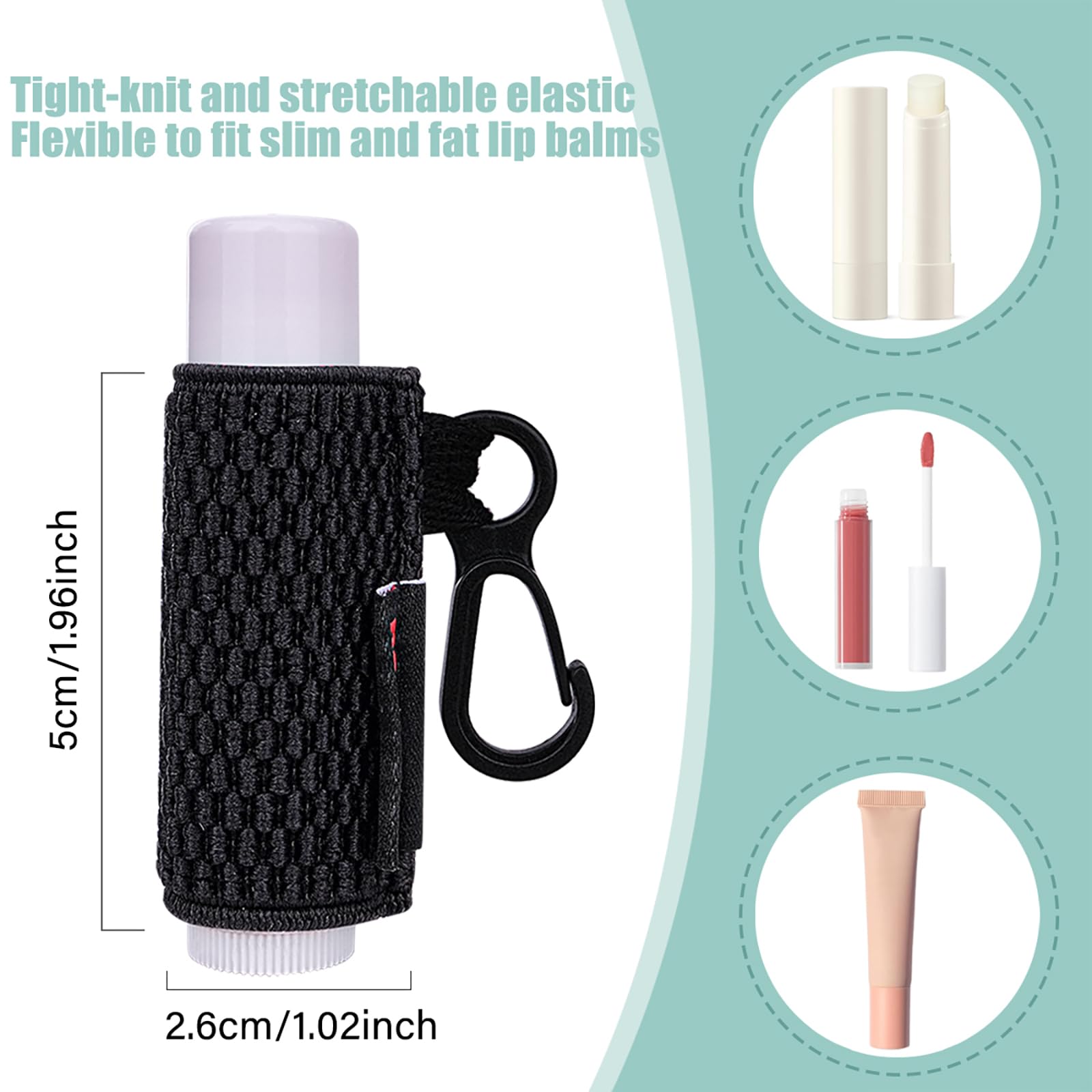 HEYSKAY 4PCS Lip Balm Holder Keychain - Compact Clip-On Lipstick & Chapstick Organizer with Elastic Sleeves - Perfect for Keys, Purses & Travel Accessories