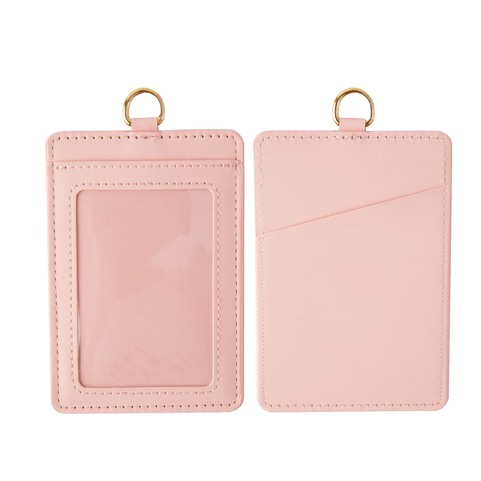Slim Leather ID Badge Holder & Credit Card Wallet - Minimalist Vertical Design with Neck Lanyard for Men & Women (Pink) - Perfect for Office, School, Events & Travel Accessories