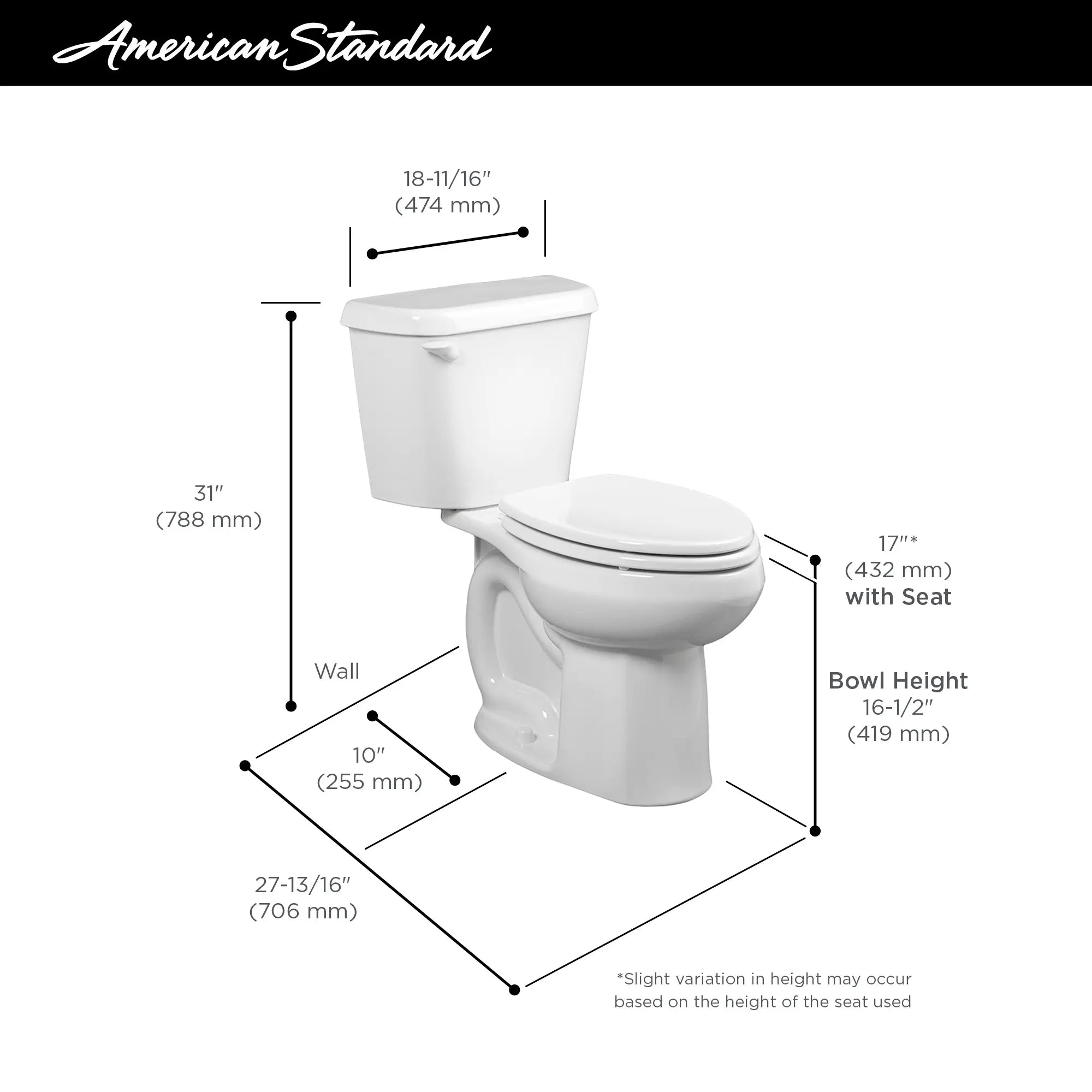Colony® Two-Piece 1.6 GPF/6.0 LPF Elongated Chair Height Toilet Bowl - 10 Inch Rough-In (No Seat Included) - Perfect for Modern Bathrooms & Small Spaces