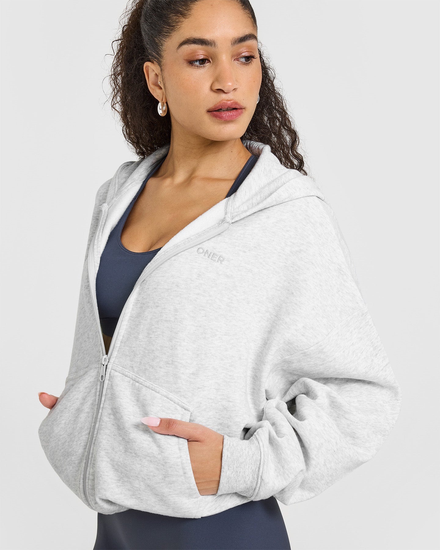 Mid Weight Zip Through Hoodie for Men & Women | Light Grey Marl Pullover Hooded Sweatshirt - Perfect for Gym, Running & Casual Wear