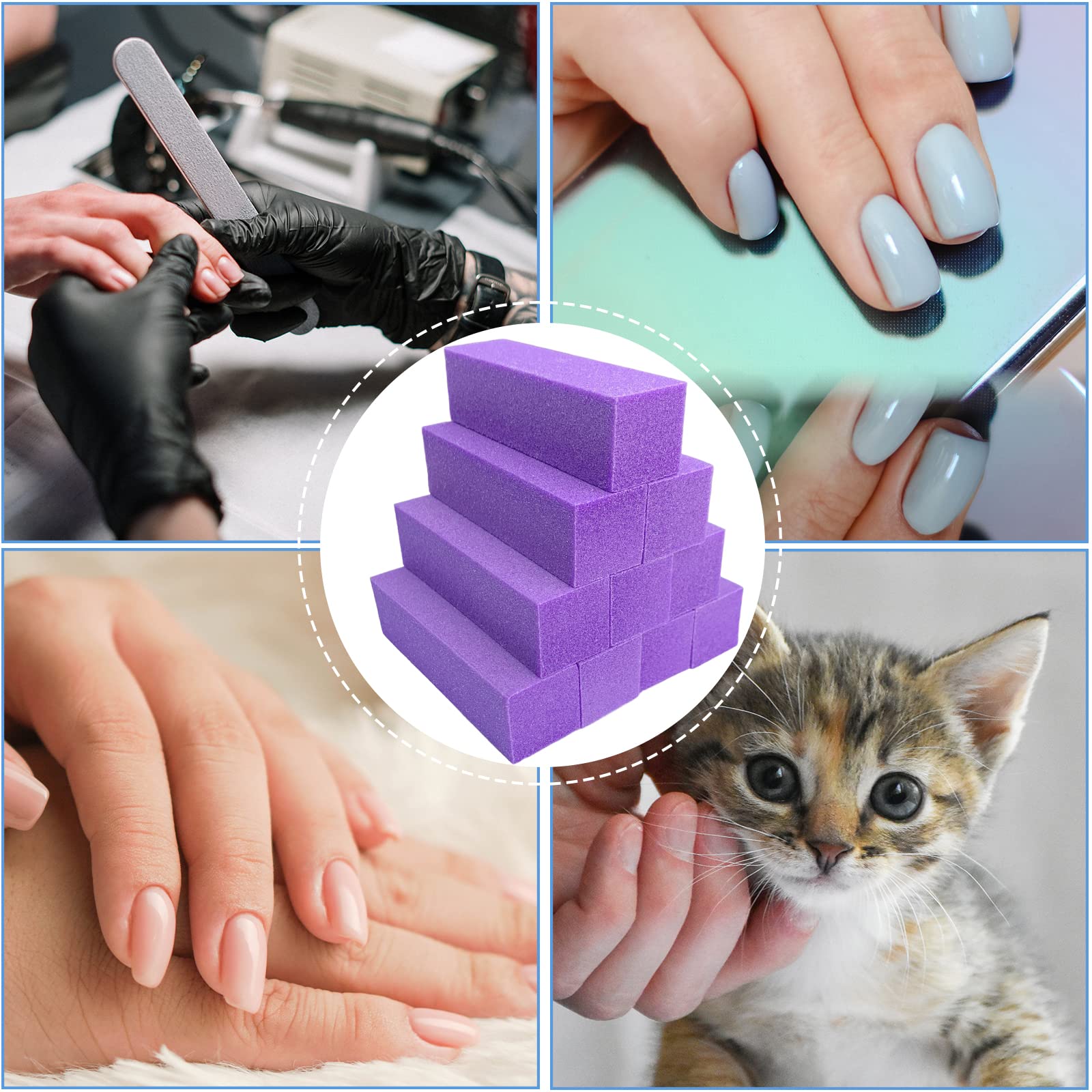 10 Pcs Professional Nail Buffer Blocks for Acrylic & Natural Nails - 4 Sided Sanding Buffers for Gel Nails, Manicure & Pedicure, Nail Shine & Polishing Kit with Medium Grit (Purple) - Perfect for Salon, Home & Travel Nail Care