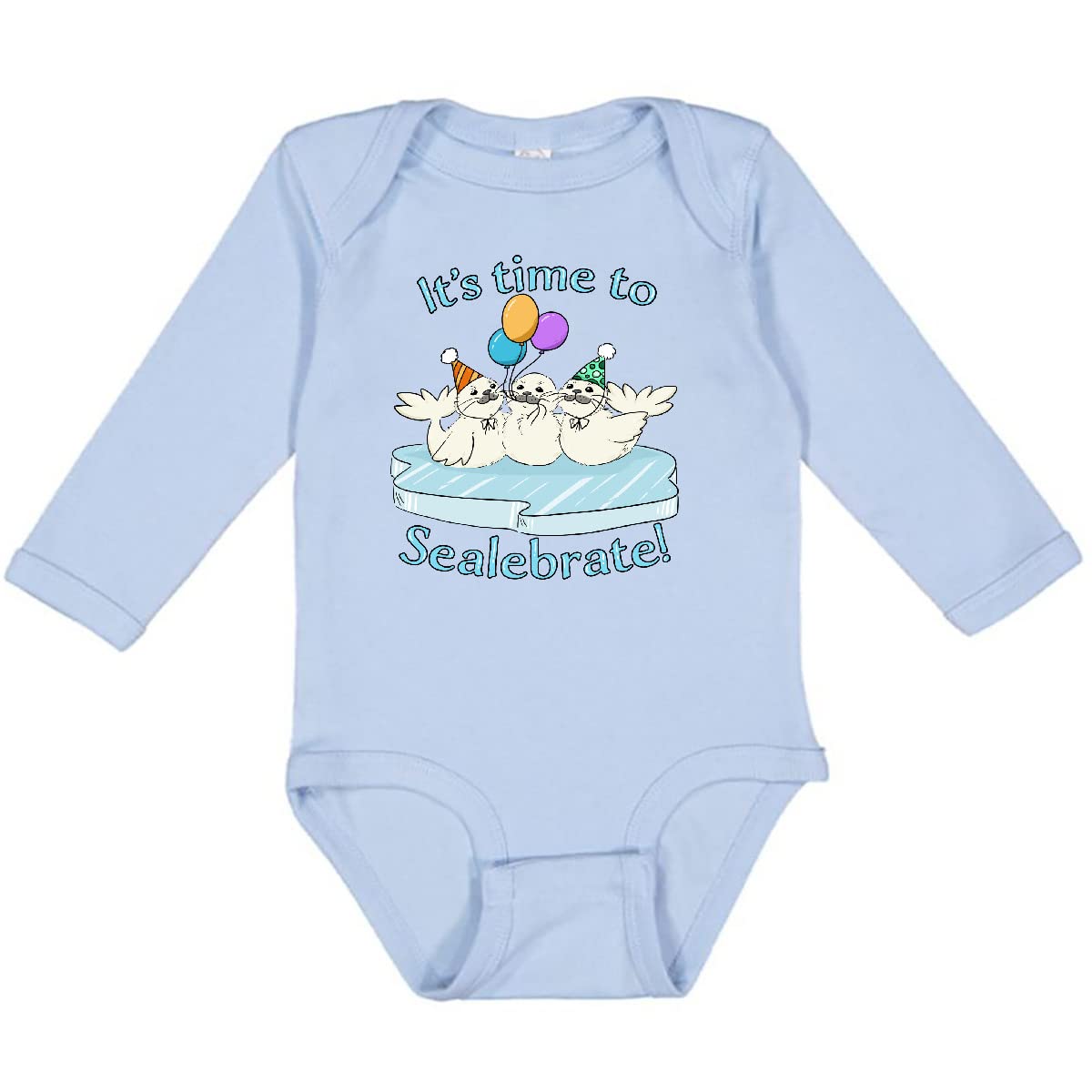 Inktastic 'It's Time to Sealebrate' Seals with Balloons Long Sleeve Baby Bodysuit – Perfect for Birthday Parties, Baby Showers & Cute Photo Shoots