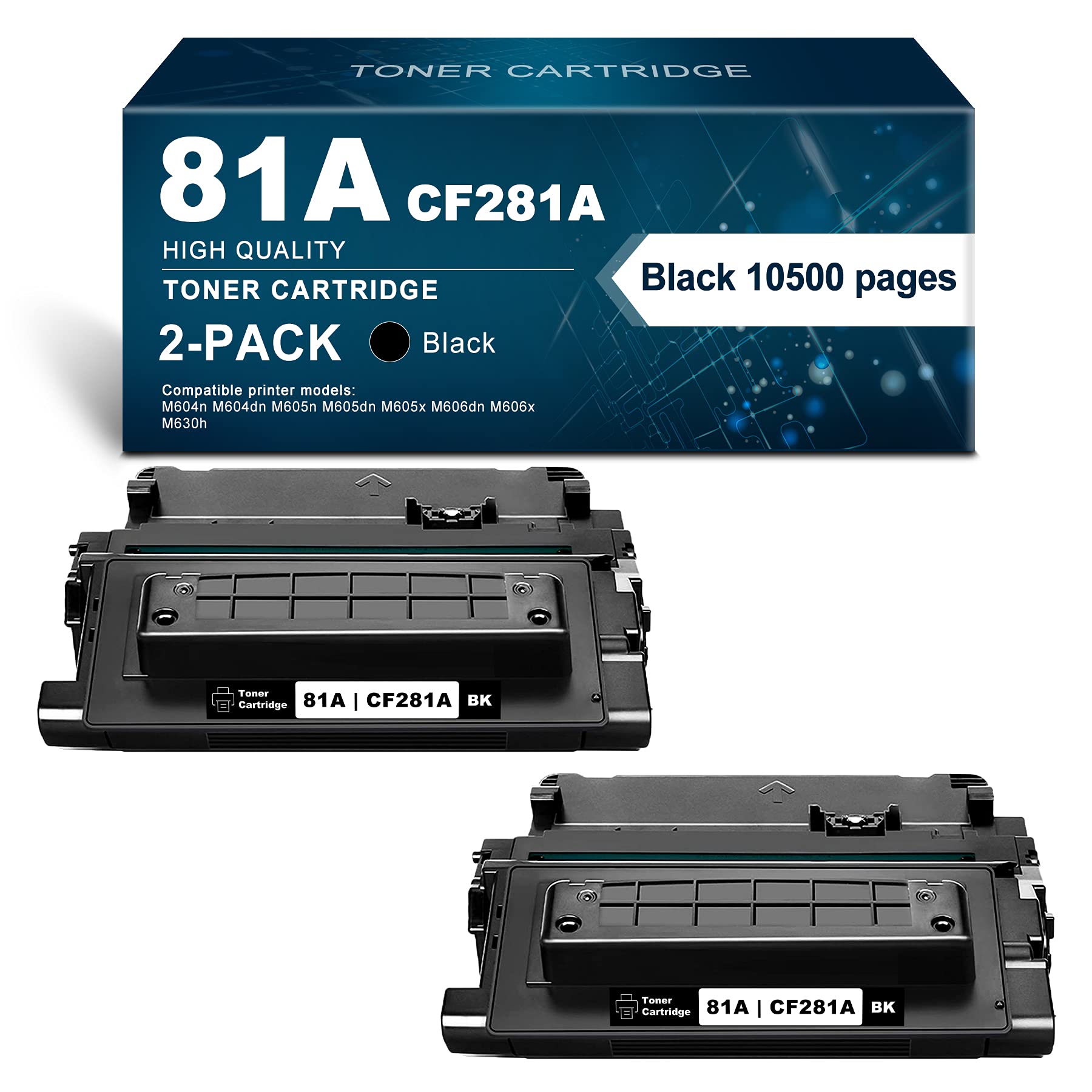 High-Quality Black 81A CF281A Compatible Toner Cartridge (2-Pack) - Replacement for HP M604n M605n M606x Series Printers - Perfect for Office Printing & High-Volume Documents