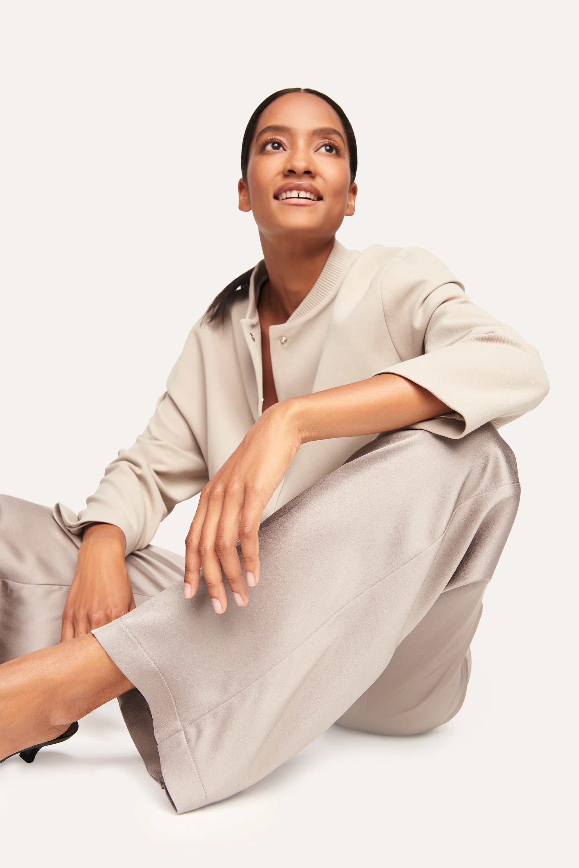 Avril Wide Leg Trousers for Women - Silver Marble Print High Waist Palazzo Pants - Comfortable Office Wear & Casual Outfits