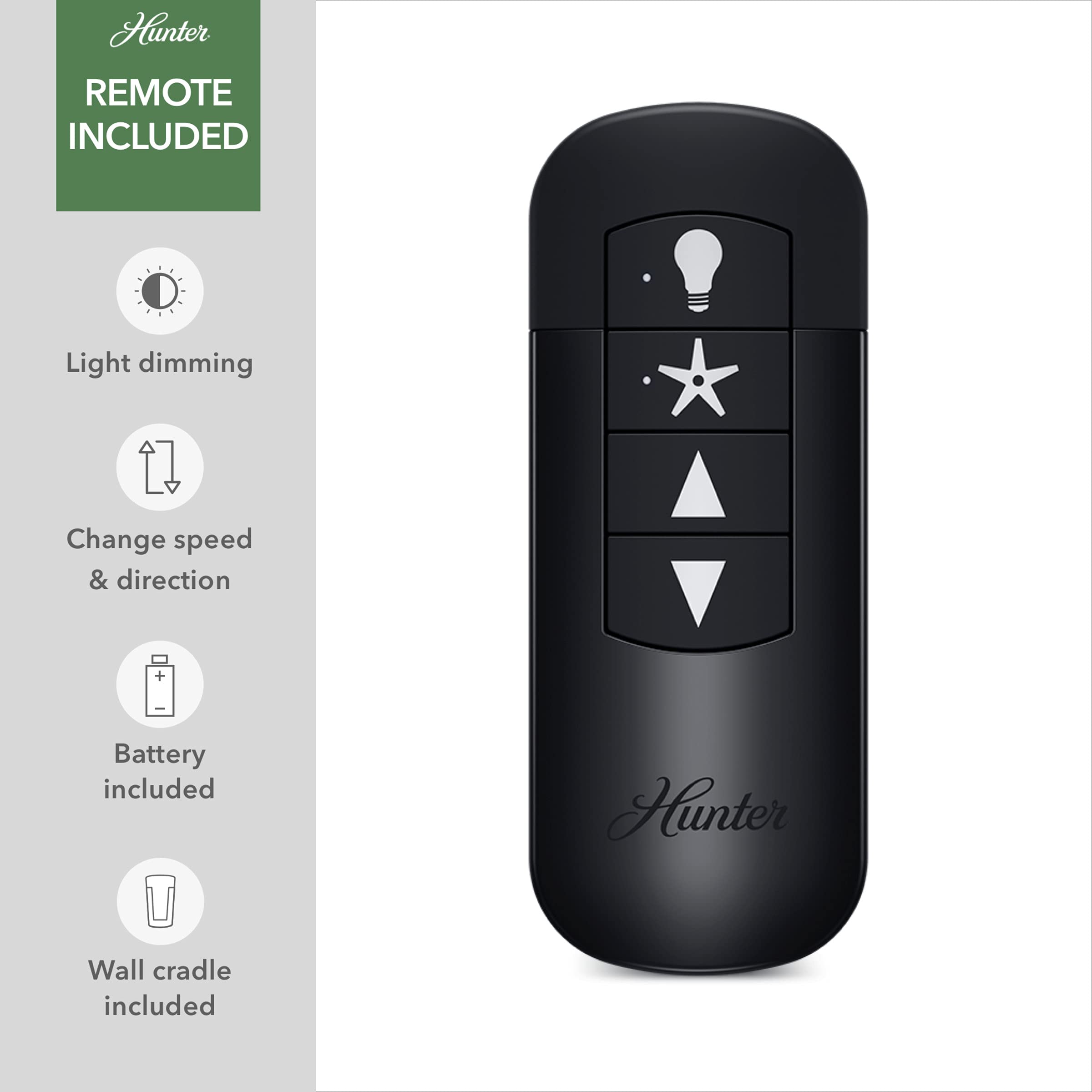 Hunter Fan Company 50593 44 Inch Hardwick Matte Black Ceiling Fan with LED Light Kit & Remote Control - Perfect for Living Room, Bedroom, and Outdoor Patio Cooling