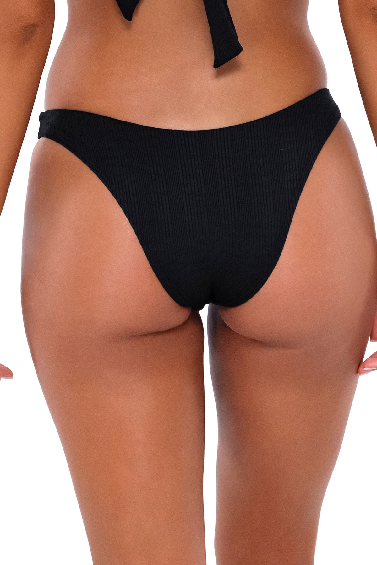 B Swim Black Baja Rib Maddie Bikini Bottom - High Waisted Swimwear for Women, Comfortable & Stylish Beach Bikini Bottoms for Pool, Vacation & Summer Outfits