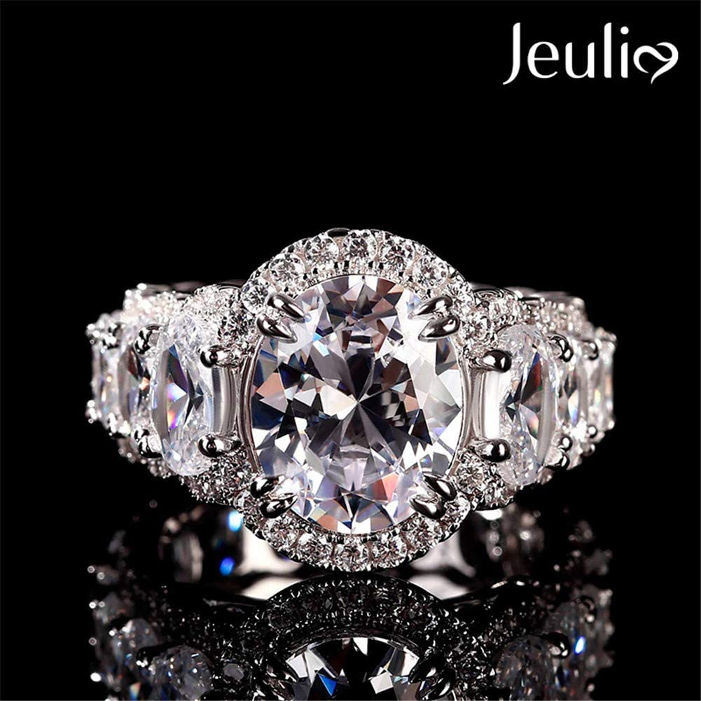 8.2 Carat Oval Cut Cubic Zirconia Halo Engagement Ring for Women - Sterling Silver CZ Solitaire Wedding Band, Romantic Jewelry Gift for Anniversary, Proposal & Special Occasions