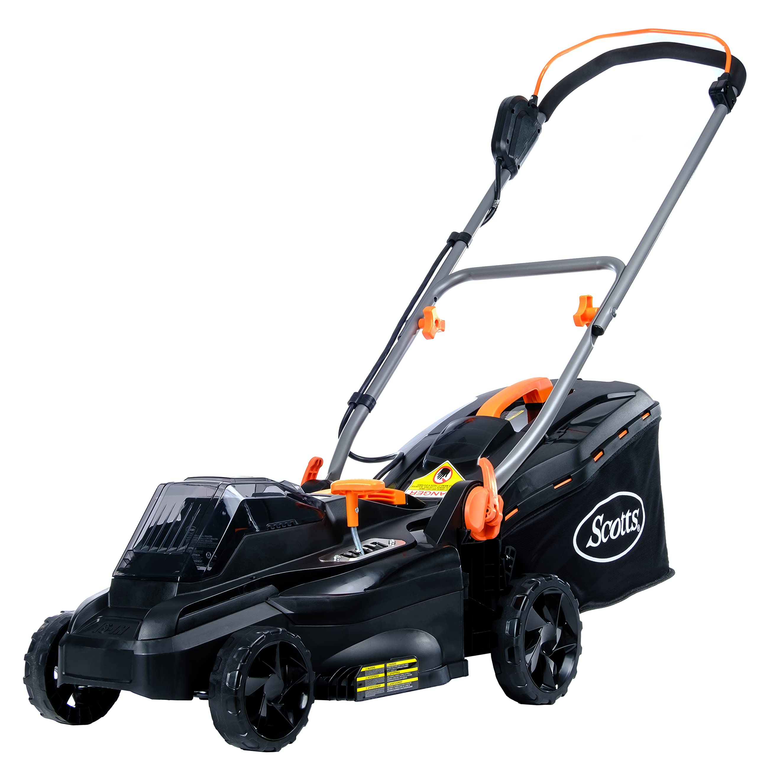 Scotts 20V 16-Inch Cordless Lawn Mower with 5.0Ah Battery & Fast Charger - Lightweight Electric Push Mower for Small to Medium Yards (Black/Orange) | Perfect for Residential Lawns, Backyards & Landscaping