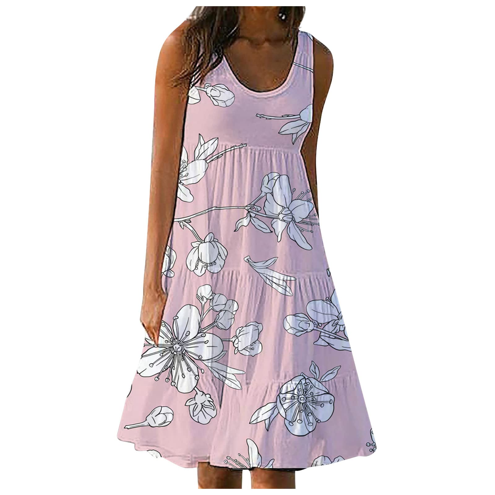 Sexy Summer Dresses for Women - Floral Print Beach Dress with Round Neck & Sleeveless Design, Tummy Control Slimming Dress | Perfect for Vacations, Pool Parties & Date Nights