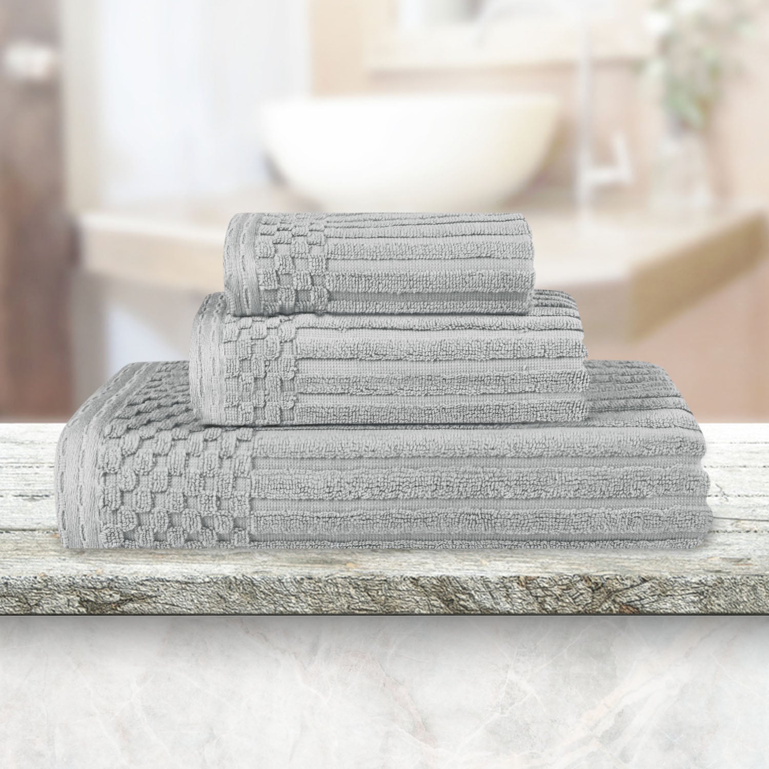Premium Soho Ribbed Textured Cotton Bath Towel Set - Ultra Absorbent 3-Piece Towel Collection for Spa, Bathroom & Guest Use | Soft Luxury Towels for Home & Hotel
