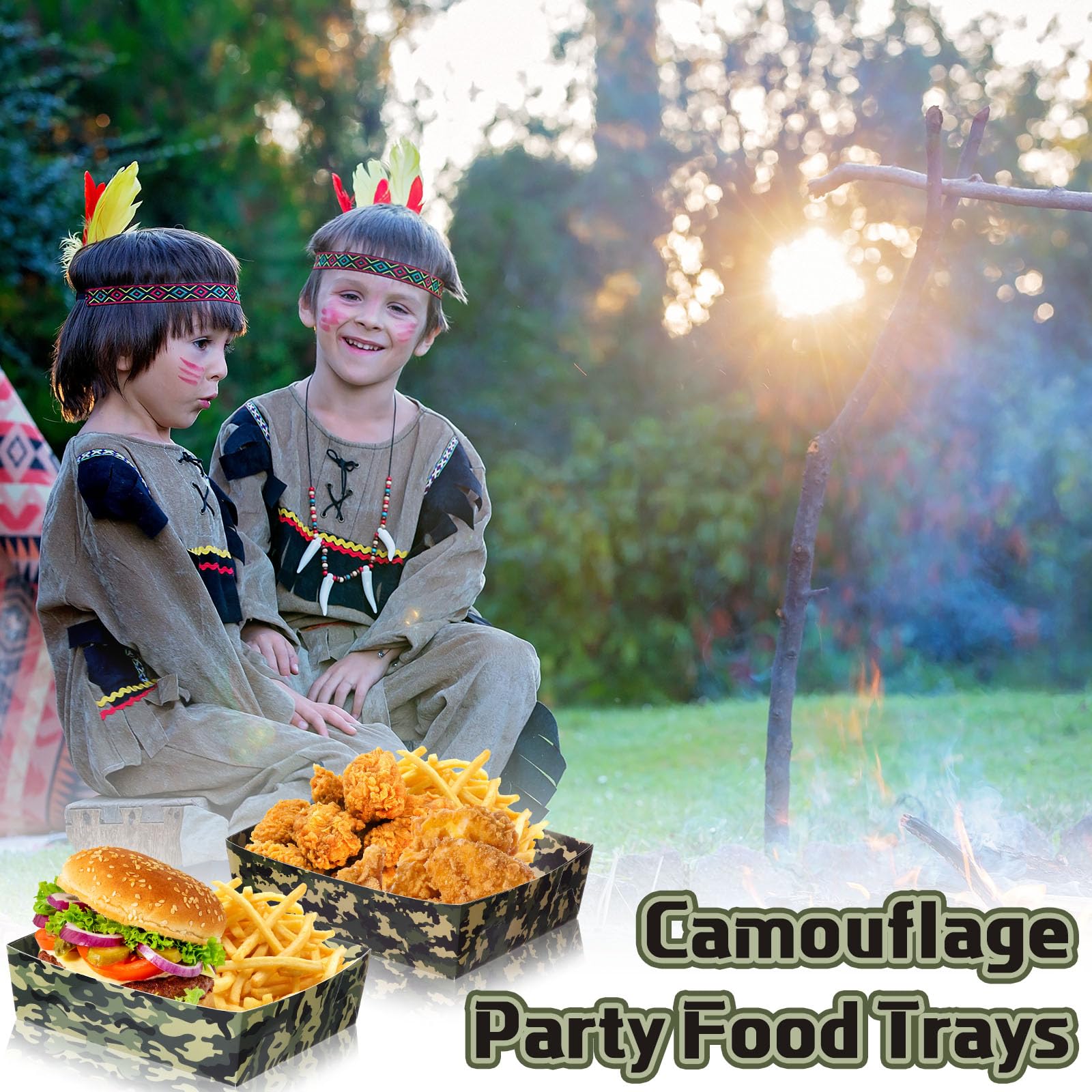 36 Pcs Camo Party Paper Food Trays - 5 lb Deer Nacho Boats, Large Disposable Snack Trays for Birthday Parties, Kids Events, Military Celebrations & Baby Showers - Camouflage Themed Party Supplies (Perfect for Outdoor BBQs, Game Day Snacks & Themed Events)