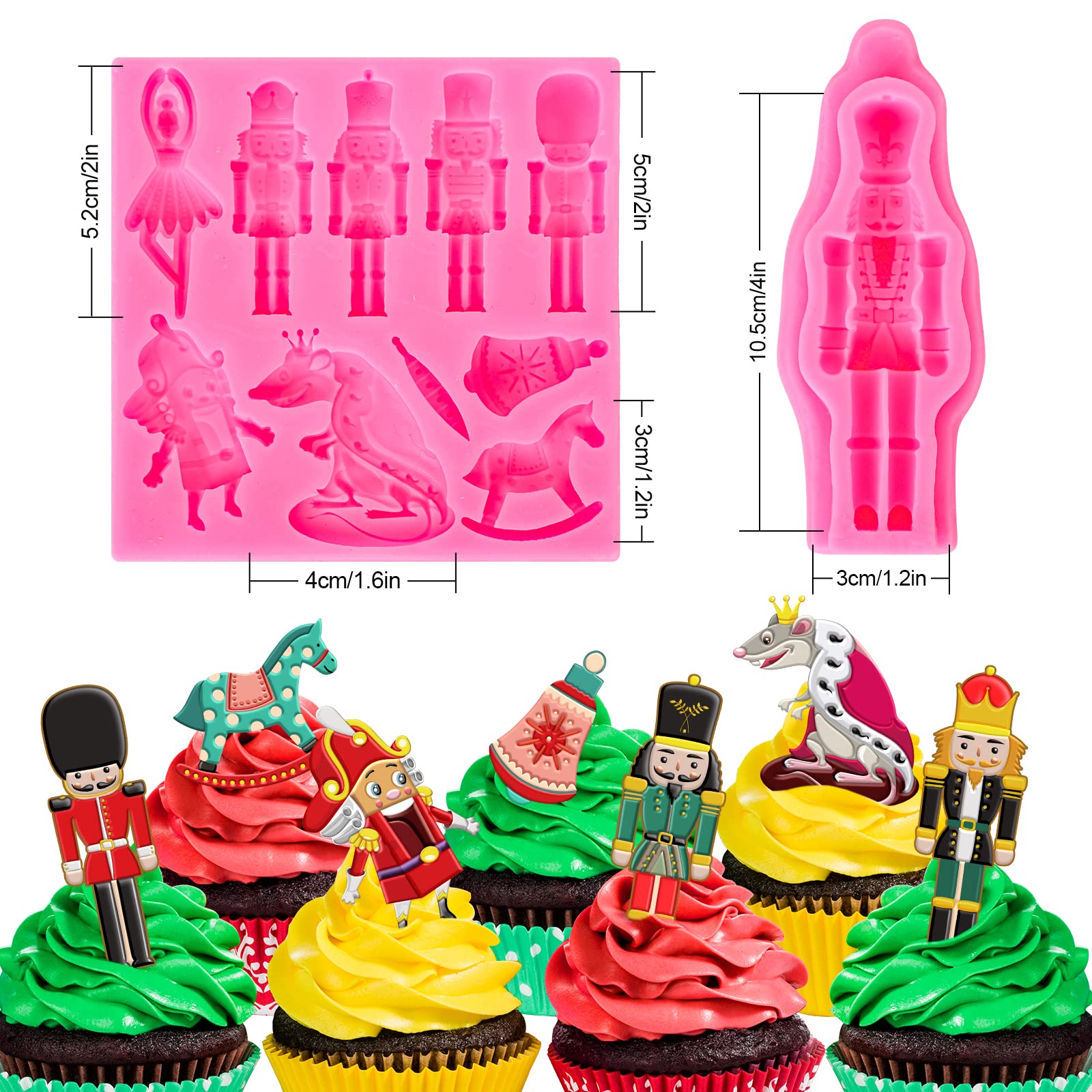2Pcs Christmas Soldier Horse Mouse Pattern Silicone Nutcracker Fondant Molds - Xmas Resin Baking Molds for DIY Candy, Chocolate, Cookie & Cake Decorating - Perfect for Holiday Baking, Party Treats & Festive Desserts