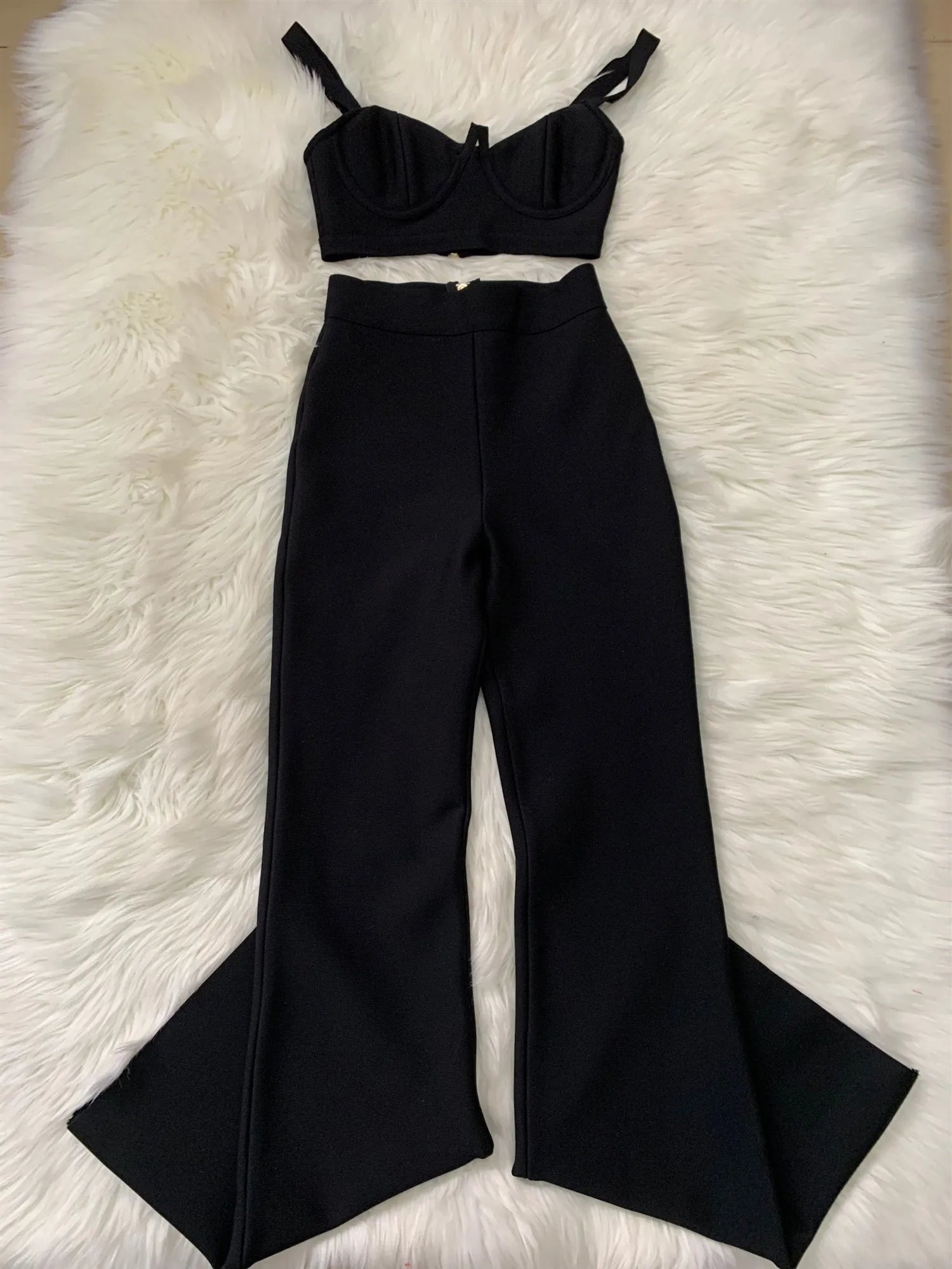 2024 Summer Fashion Women's Sexy Bandage Two-Piece Set - Tight Crop Top & High Waist Flared Pants Outfit for Club, Party, and Night Out