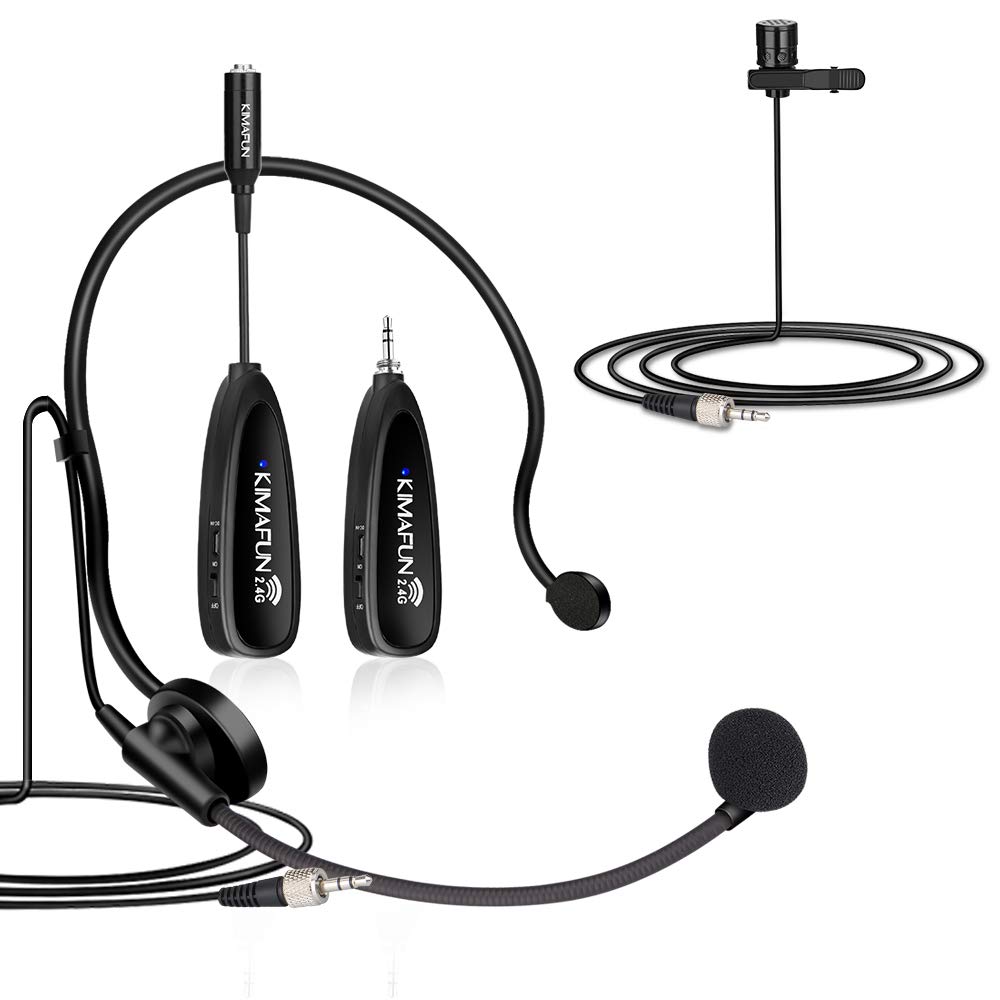 KIMAFUN 2.4G Wireless Microphone System - Dual Headset & Lavalier Lapel Mics for iPhone, Android, Laptop & Speaker | Perfect for Teaching, Recording, Vlogging, Broadcasting & Live Streaming (Model G102-3)