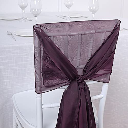50 Eggplant Purple Extra Wide Premium Chiffon Chair Sashes - Elegant Wedding, Bridal Shower & Party Decorations for Chairs, Tables & Venue Decor