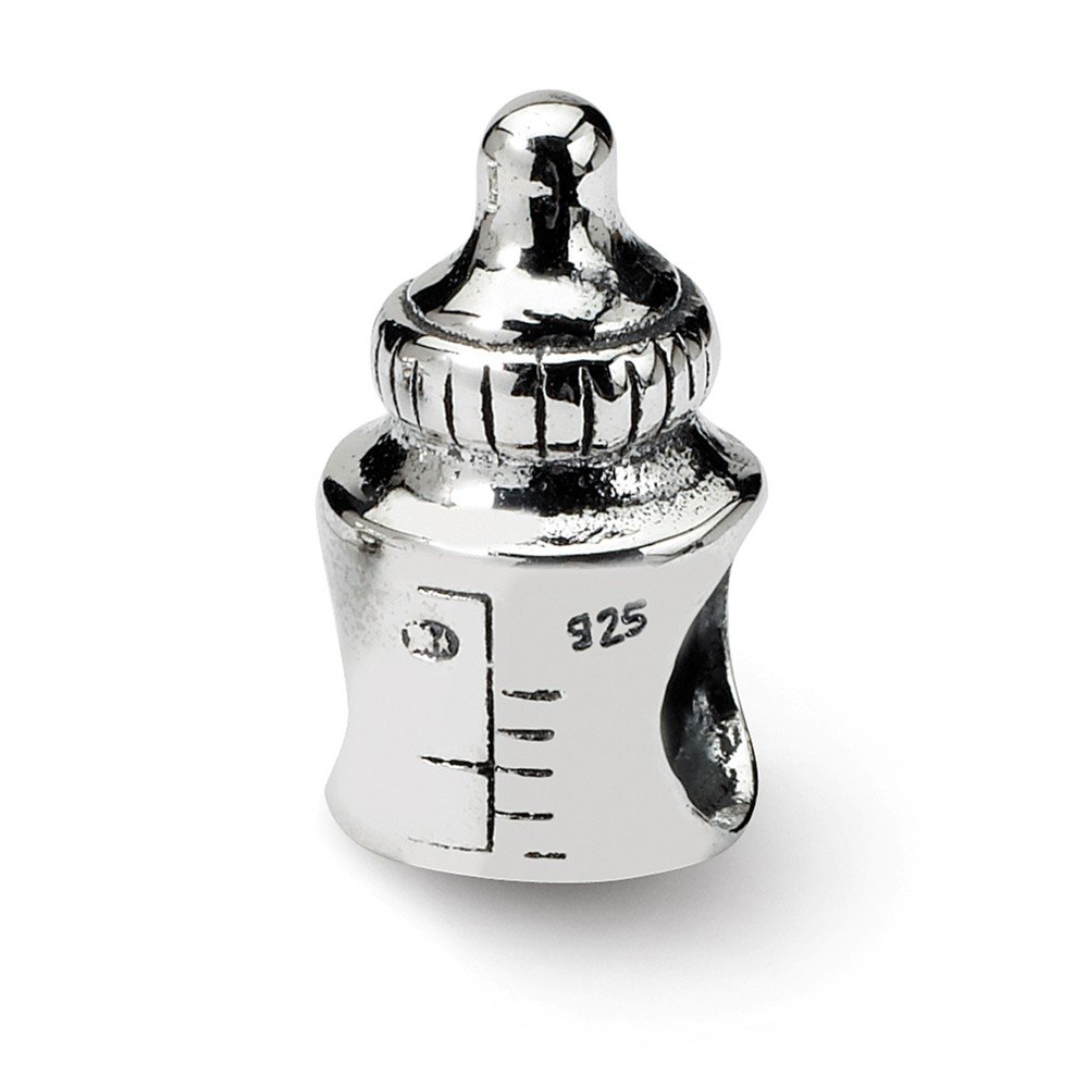 Sterling Silver Baby Bottle Bead Charm - Black Bow Jewelry for Newborn Gifts, Baby Showers & Christening Keepsakes