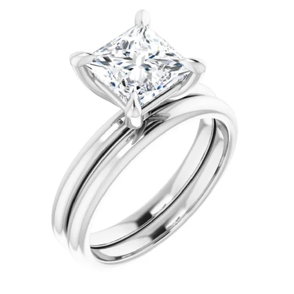 10K/14K/18K Solid White Gold Handmade Engagement Ring Set - 2 Carats Princess Cut Moissanite Wedding Ring - Solitaire Bridal Ring for Women - Perfect for Proposals, Anniversaries & Special Occasions