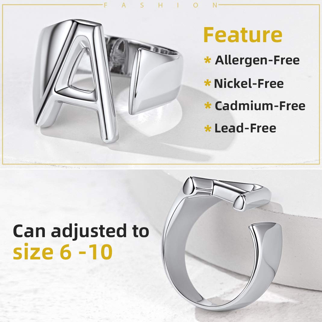 GOLDCHIC Adjustable Initial Letter Ring A-Z | Personalized Women's Jewelry Gift for Mom & Girls | Everyday Wear & Special Occasions