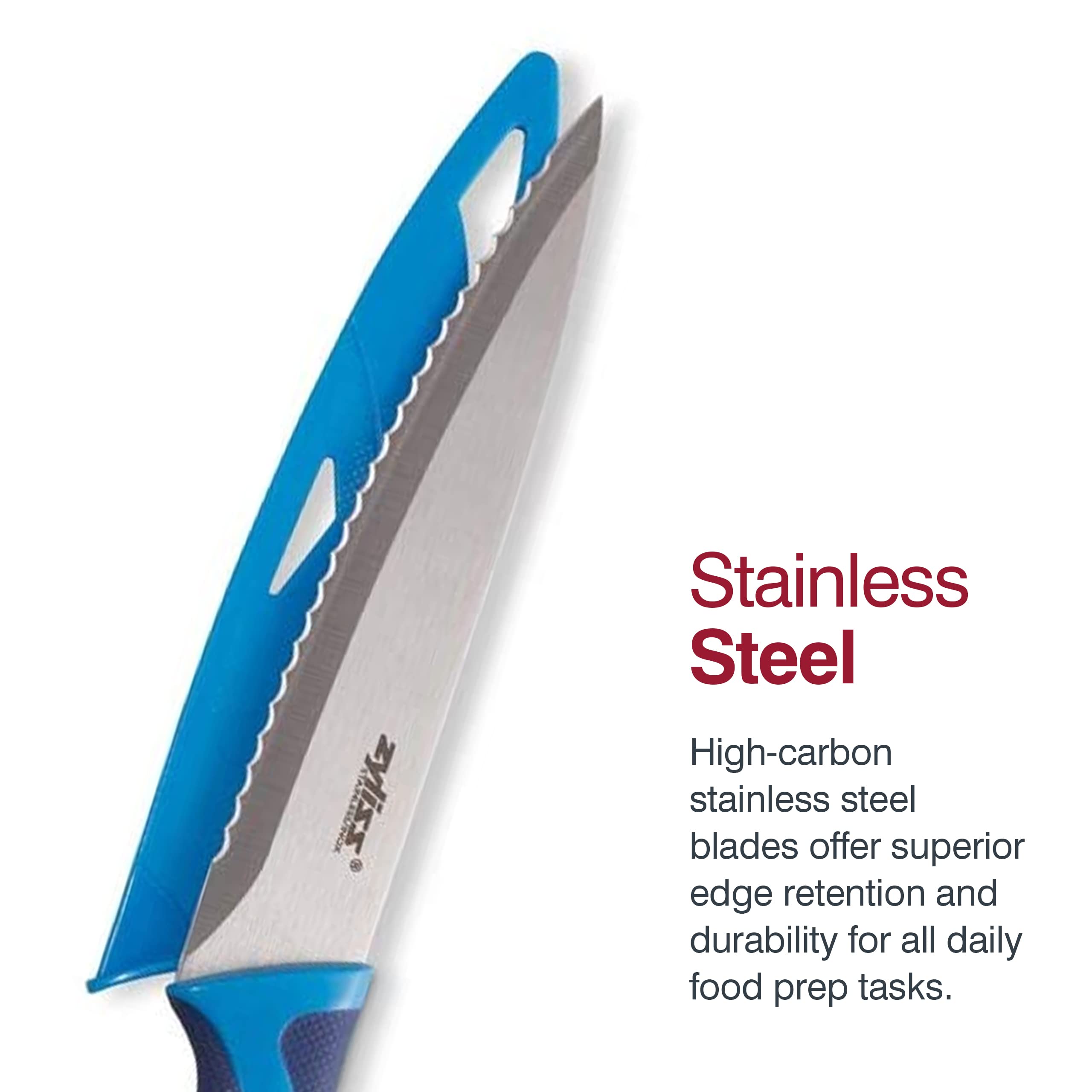 Zyliss Stainless Steel Utility Kitchen Knives Set - 2-Piece Serrated Knives with Sheath Covers for Meat, Vegetables & Fruit - Dishwasher Safe & Durable - Perfect for Home Cooking, Camping & Outdoor Activities