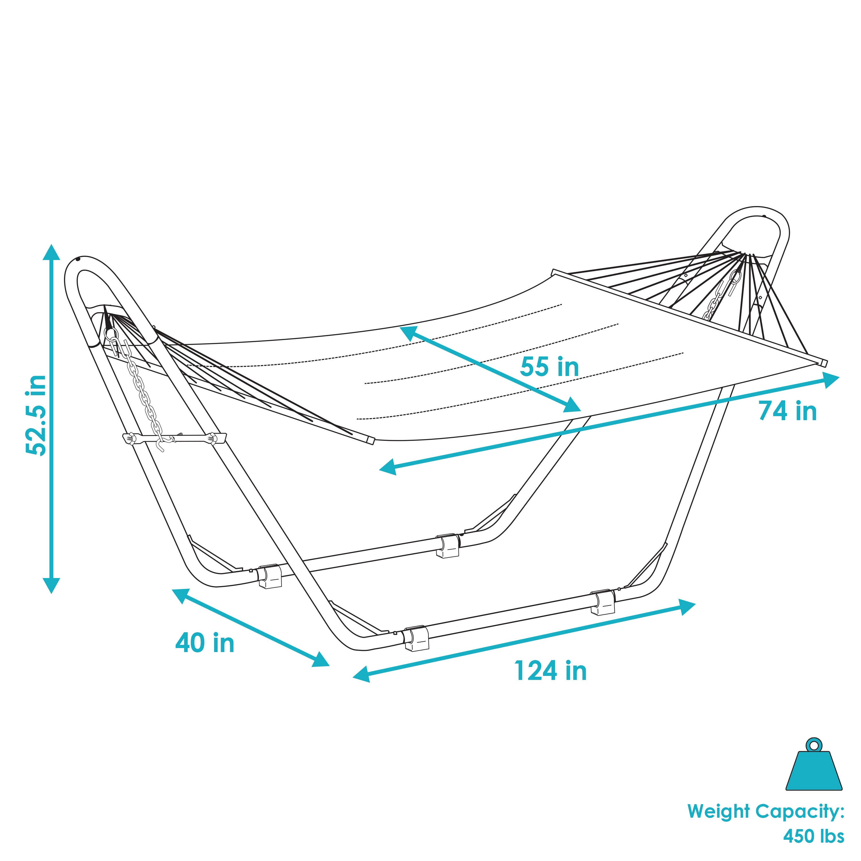 Sunnydaze Quilted 2-Person Hammock with Universal Blue Steel Stand - Portable Outdoor Hammock for Backyard, Beach, Camping & Patio Relaxation