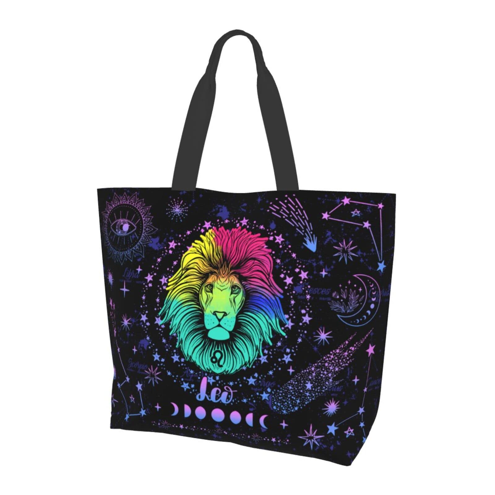 JASUTOT Large Canvas Constellation Tote Bag - Zodiac Sign Astrology Gym Beach Bag for Women, Durable Weekender Travel Shopping Tote with Handles | Perfect for Beach Trips, Gym Workouts & Daily Errands