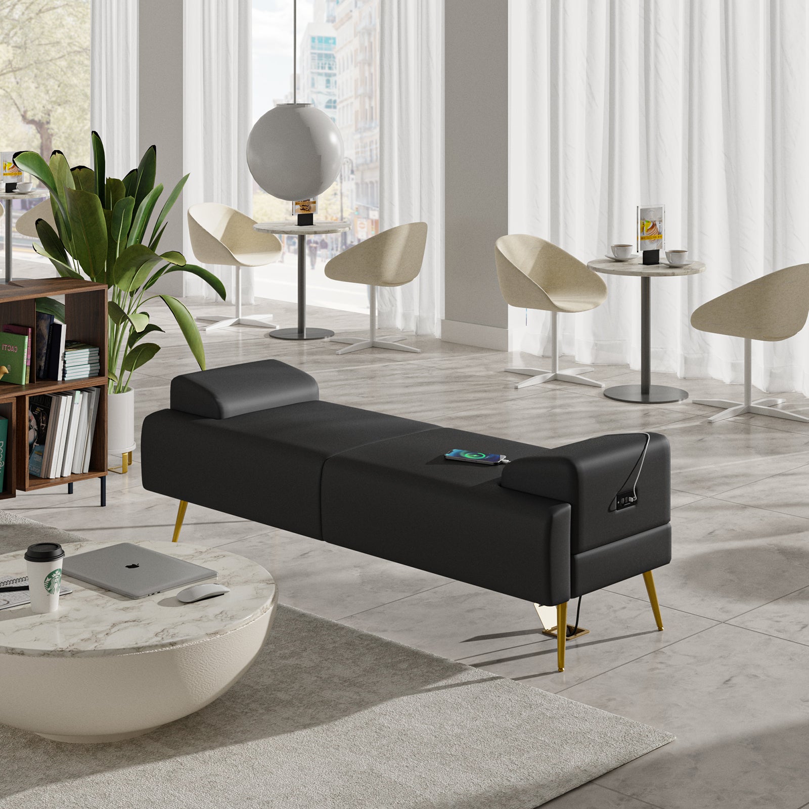 Gaston Entryway Bench - Scratch-Resistant Vegan Leather with Built-in USB Charging Port - Perfect for Hallway, Living Room & Bedroom Storage