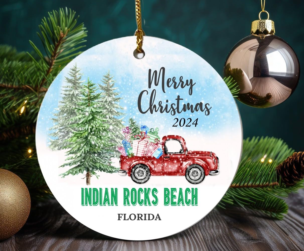 Indian Rocks Beach FL Christmas Ornament - 2024 Hometown Souvenir Tree Decoration for Florida Coastal Holiday & Beach House Décor