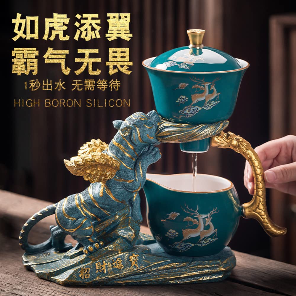Premium Kung Fu Tea Set - Anti-Scald Ceramic Teacups with Magnetic Automatic Office Teapot - Perfect for Home, Office & Meditation Tea Ceremonies