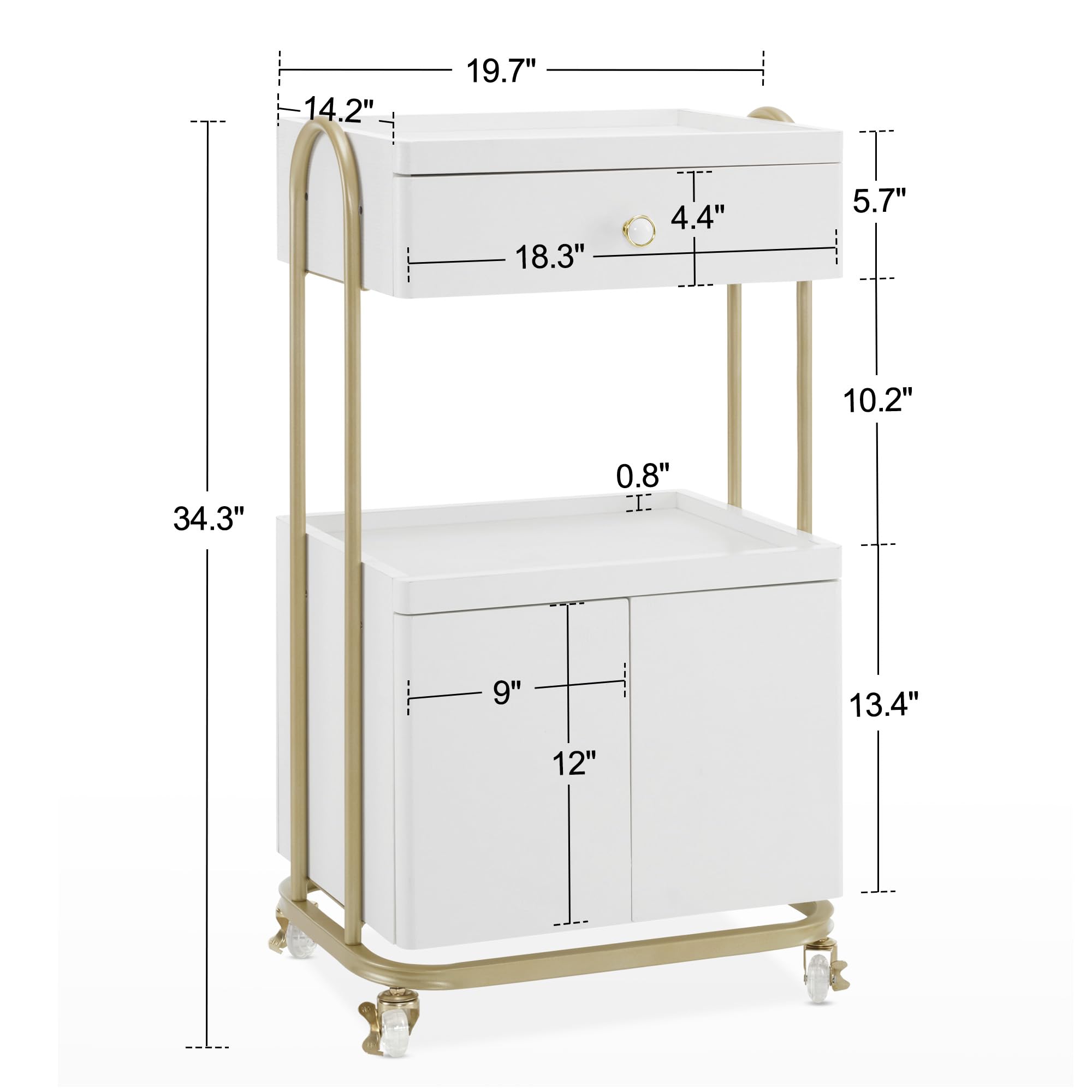 **BarberPub Salon Trolley with Universal Wheels - Hair Stylist Rolling Cart with Drawer & Storage, Metal Beauty Tool Organizer for Barber Shop, SPA, Salon - Perfect for Styling, Cosmetics & Skin Care (White, 2074)**