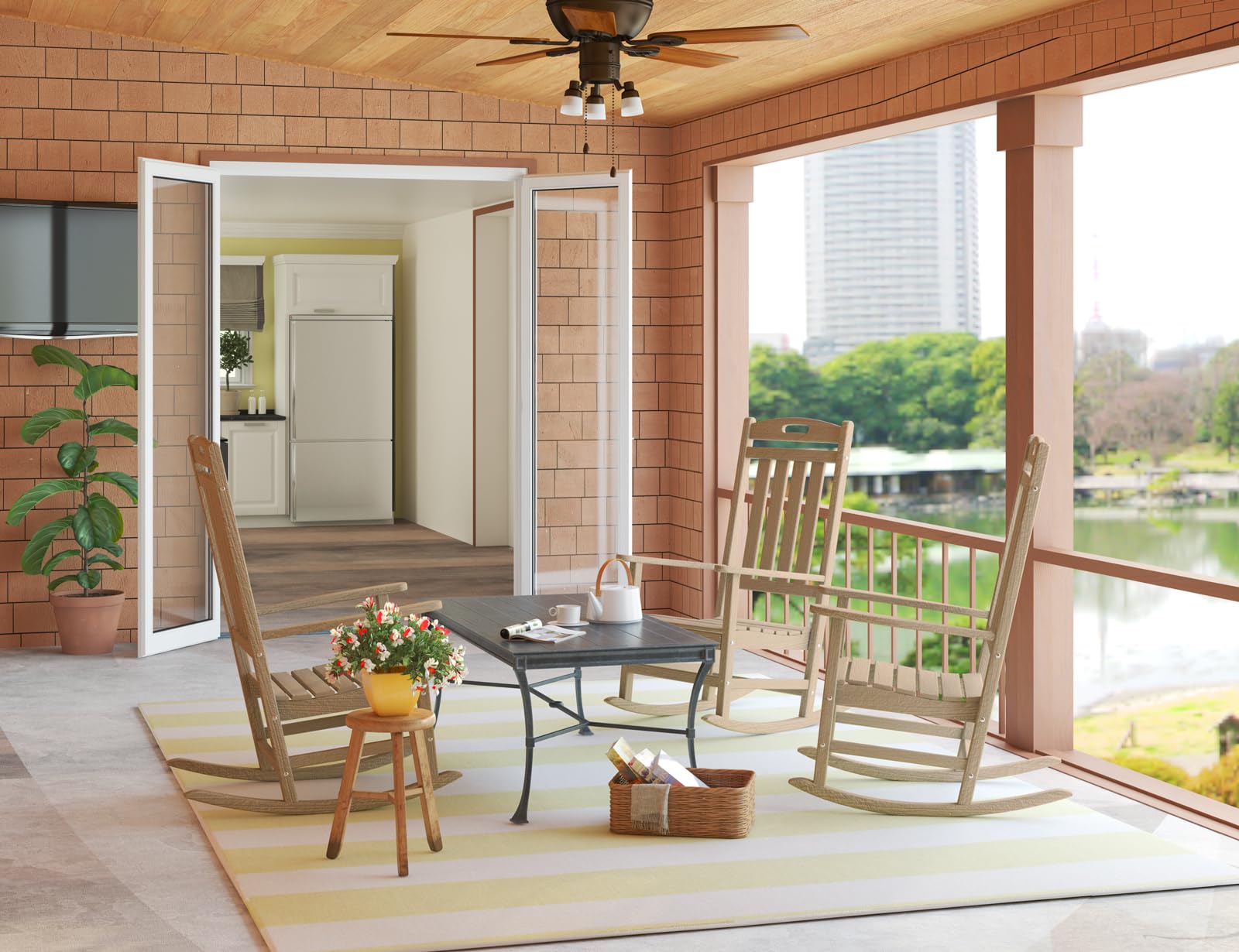 Outdoor Rocking Chair - High Back HDPE All-Weather Patio Rocker for Deck, Porch, Backyard, Garden & Indoor Use - Durable Weathered Wood Look - Perfect for Relaxing in Sunroom, Poolside or Front Porch