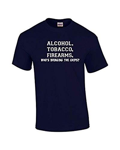 Funny ATF Alcohol Tobacco Firearms Who's Bringing The Chips T-Shirt - Sarcastic Humor Tee for Parties & Casual Wear | Great Gift for Gun Enthusiasts & Comedy Lovers
