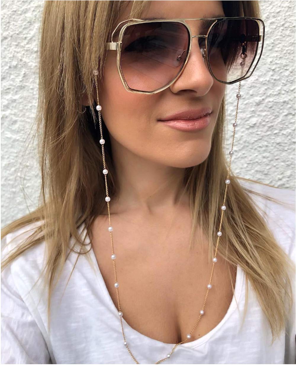 Stylish Sither Pearl Sunglasses Chain & Reading Glasses Necklace Strap for Women - Perfect for Reading, Driving, and Outdoor Activities