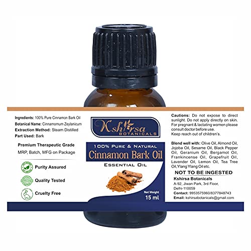 100% Pure & Natural Undiluted Cinnamon Bark Essential Oil (Cinnamomum Zeylanicum) - Steam Distilled for Hair Growth, Skin Care & Aromatherapy - 15 ml Bottle for DIY Beauty, Massage & Home Diffuser