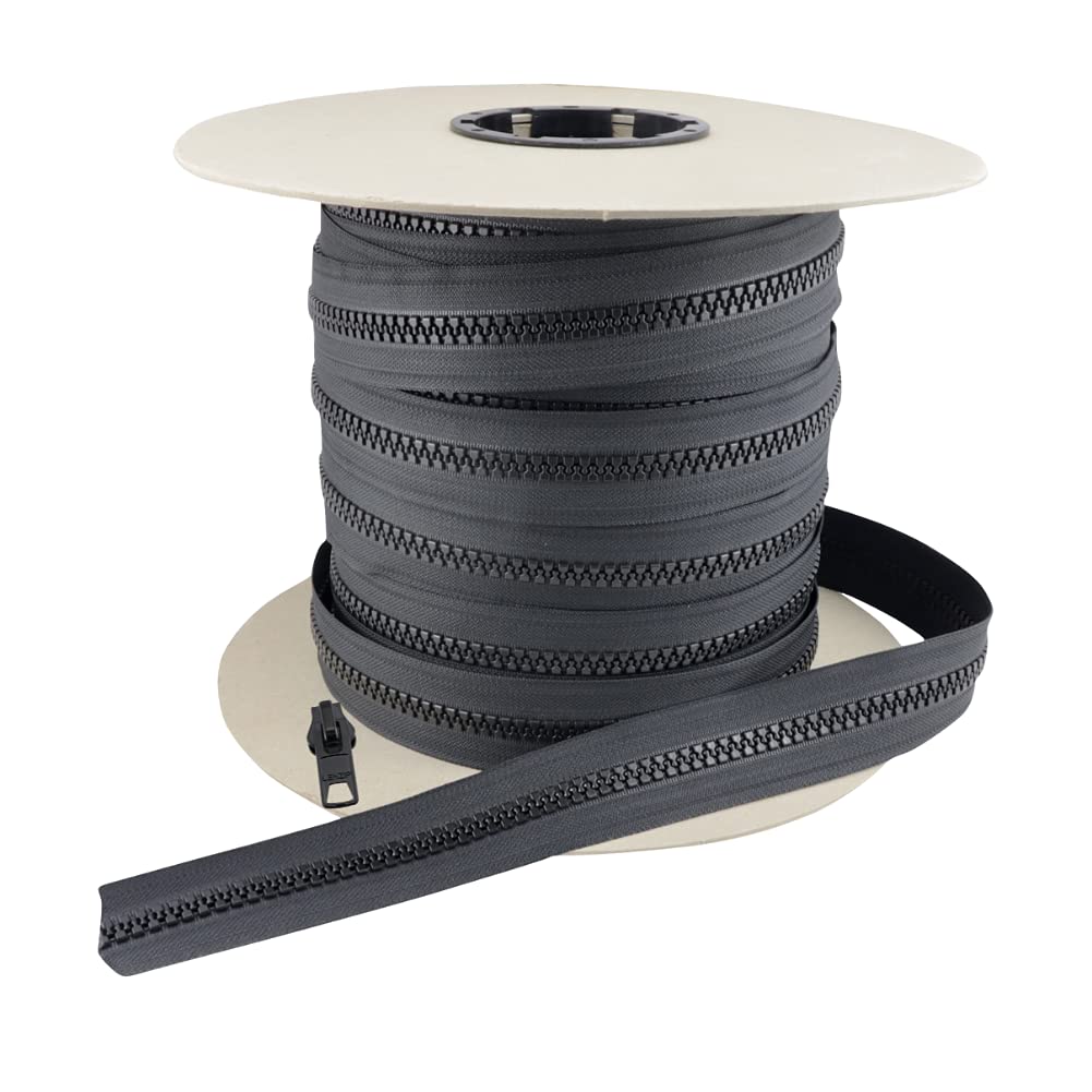 EZ-Xtend #10 Heavy Duty Lenzip Chain Vislon Zipper by The Yard with Locking Sliders - 10 Yards & 8 Double Pulls - Perfect for Boat Cushions, Duffle Bags, Backpacks, Sewing Projects & Zipper Replacements | Waterproof & Durable for Marine, Outdoor & DIY Use
